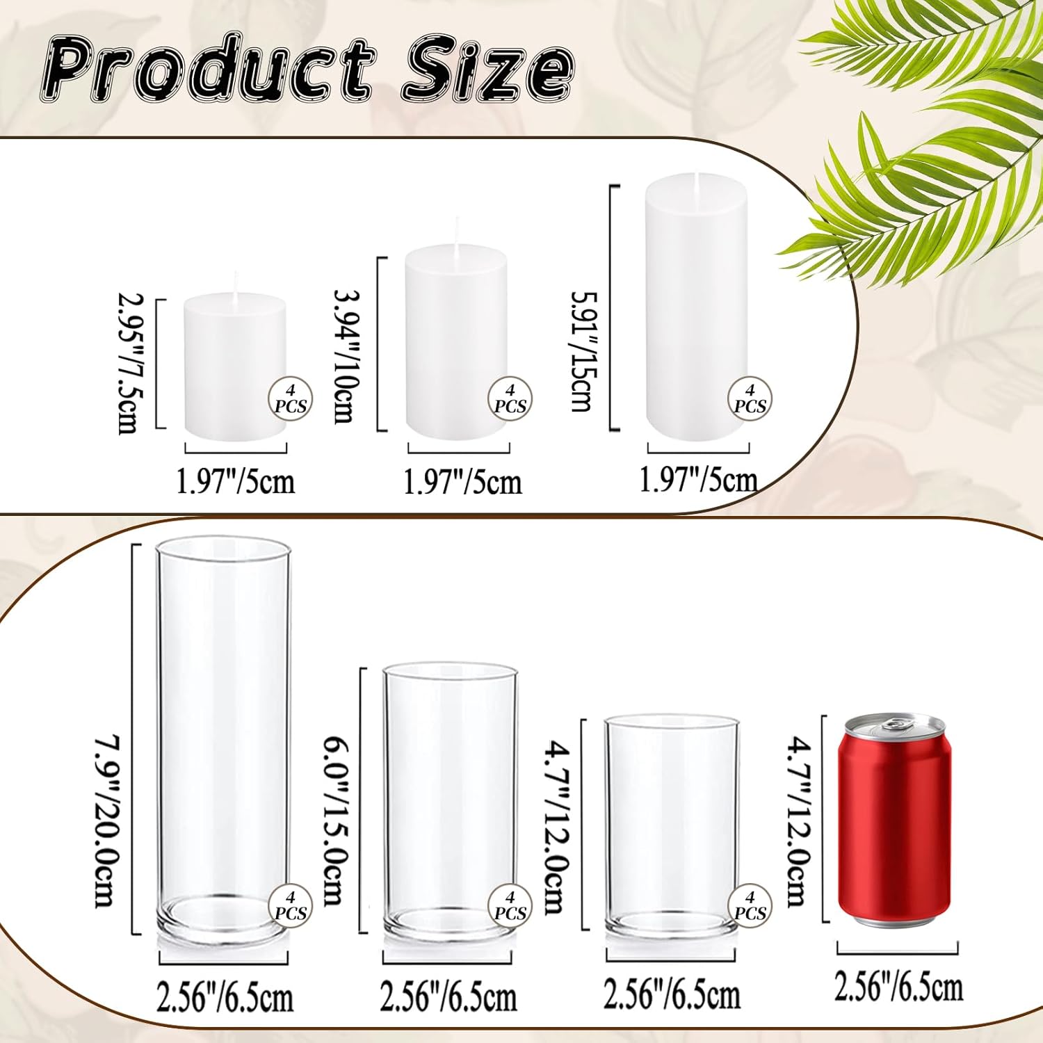 UDU 12 Pillar Candles and 12 Glass Hurricane Holders Set