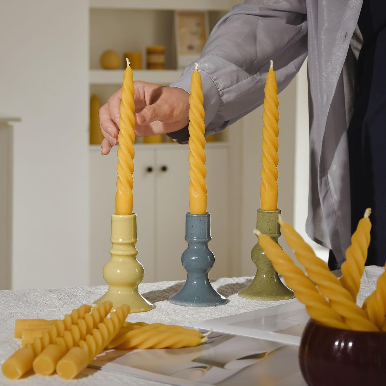 DEYBBY Spiral Beeswax Candles Set of 4