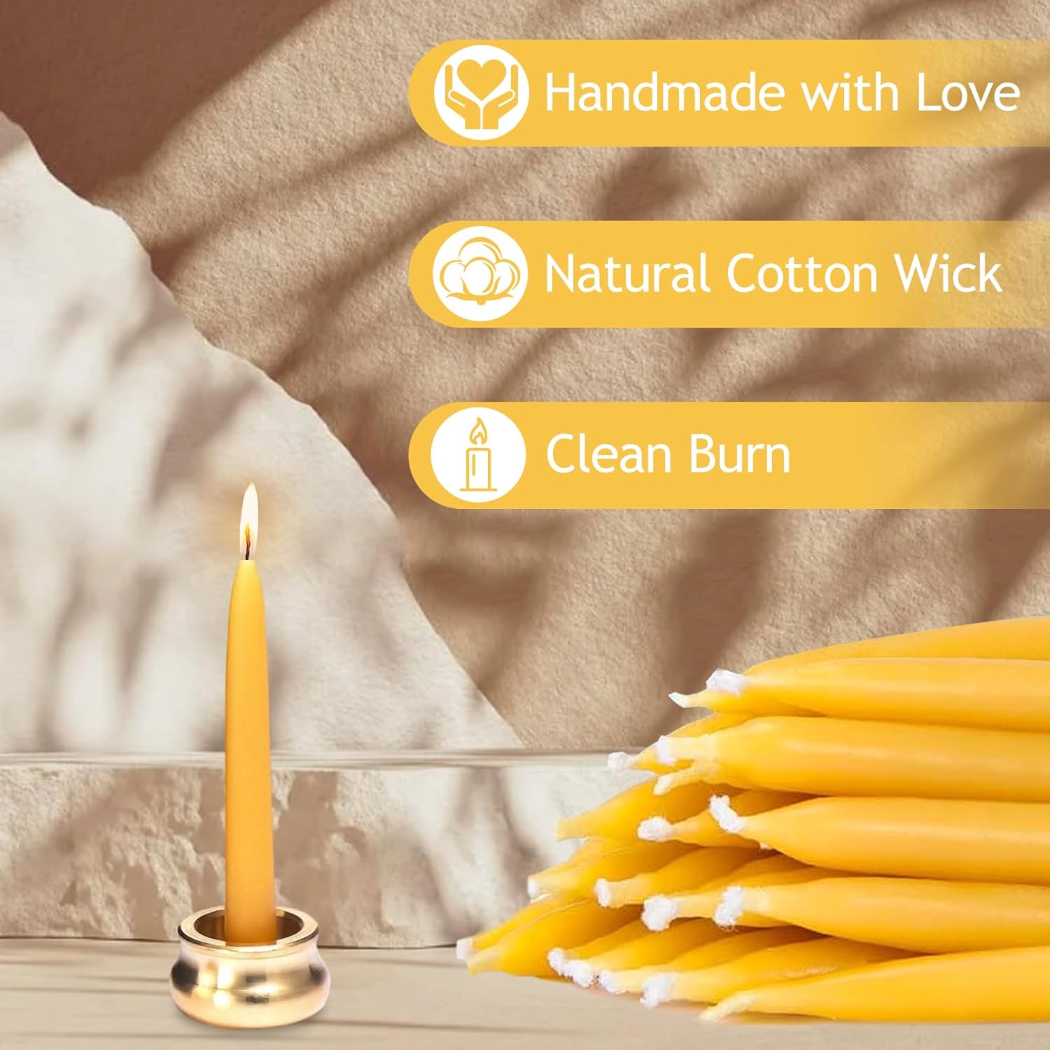 Meditation Beeswax Taper Candles Set with Brass Holders