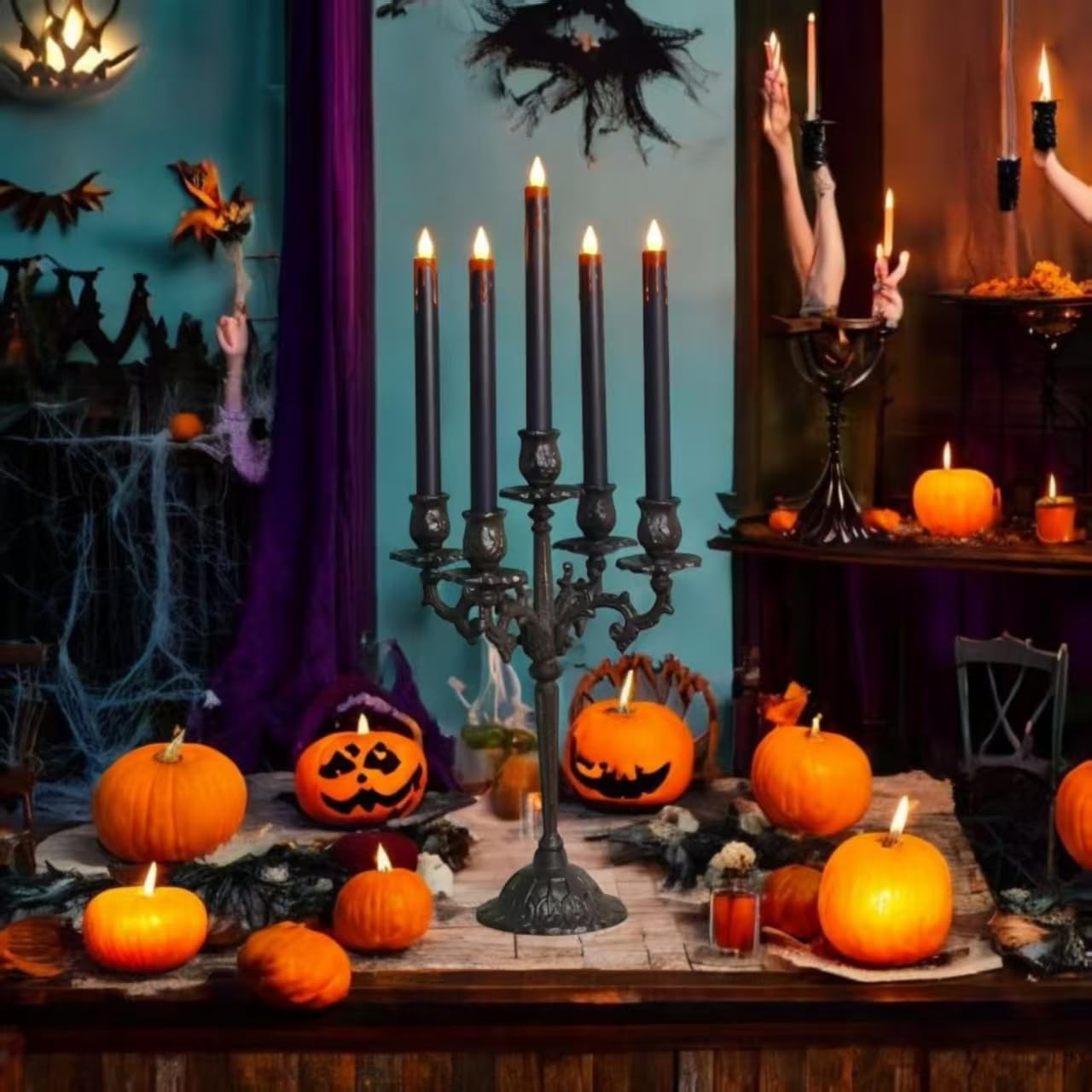 Halloween LED Flameless Taper Candles 6 Pcs with Remote Timer