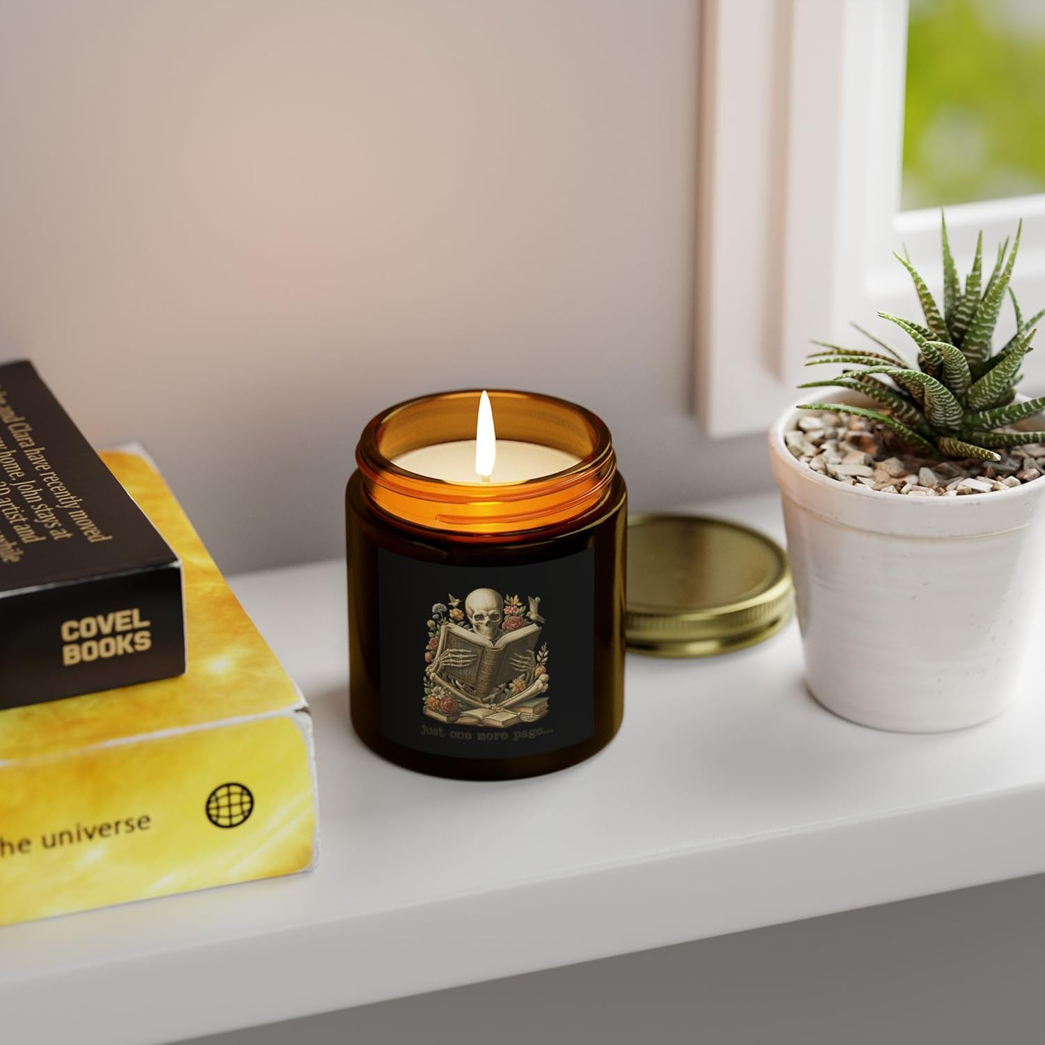 Skeleton Reading Scented Candle Halloween Decor