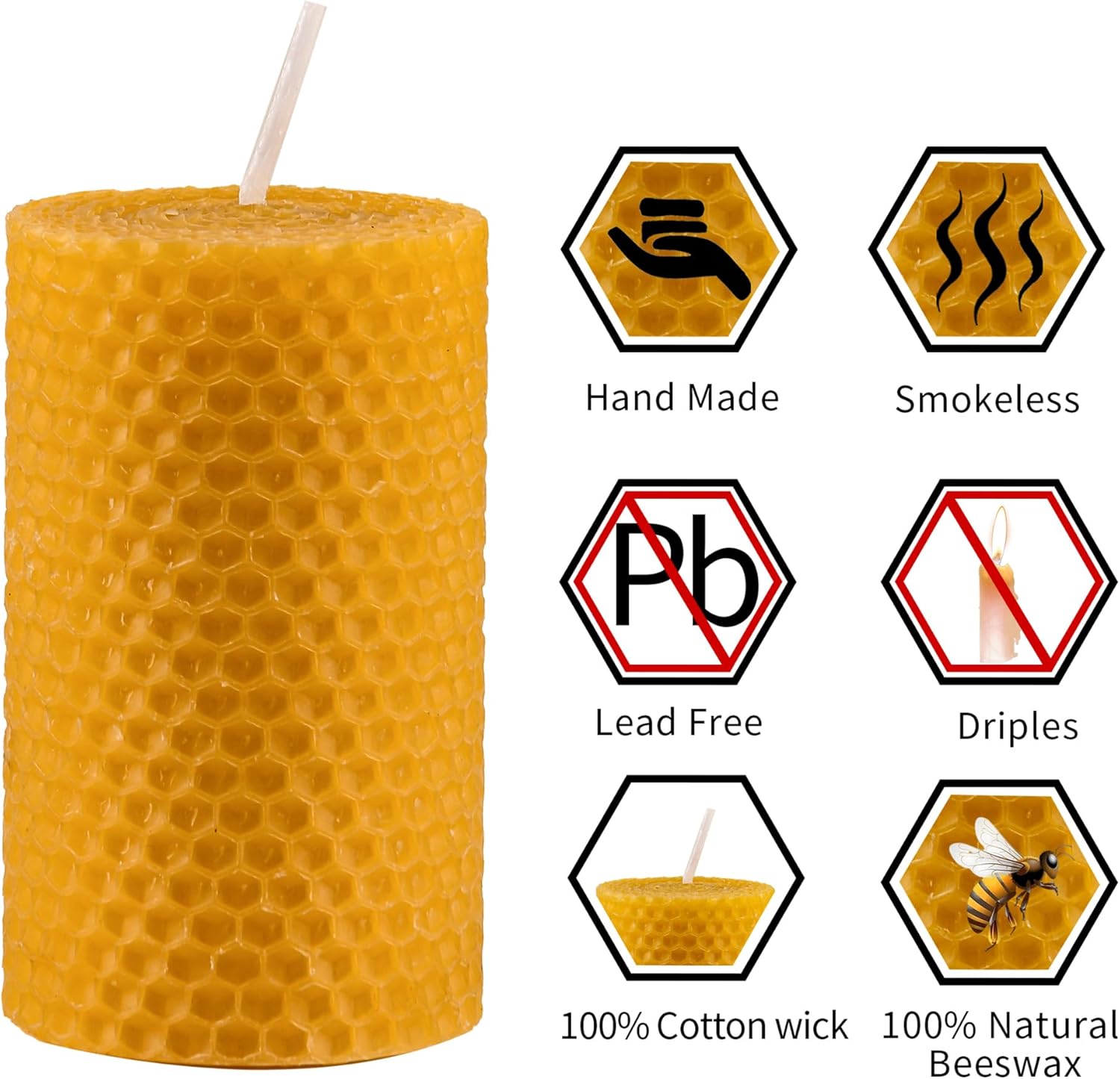 Beeswax Pillar Candles Bulk Set of 9 Handmade Natural
