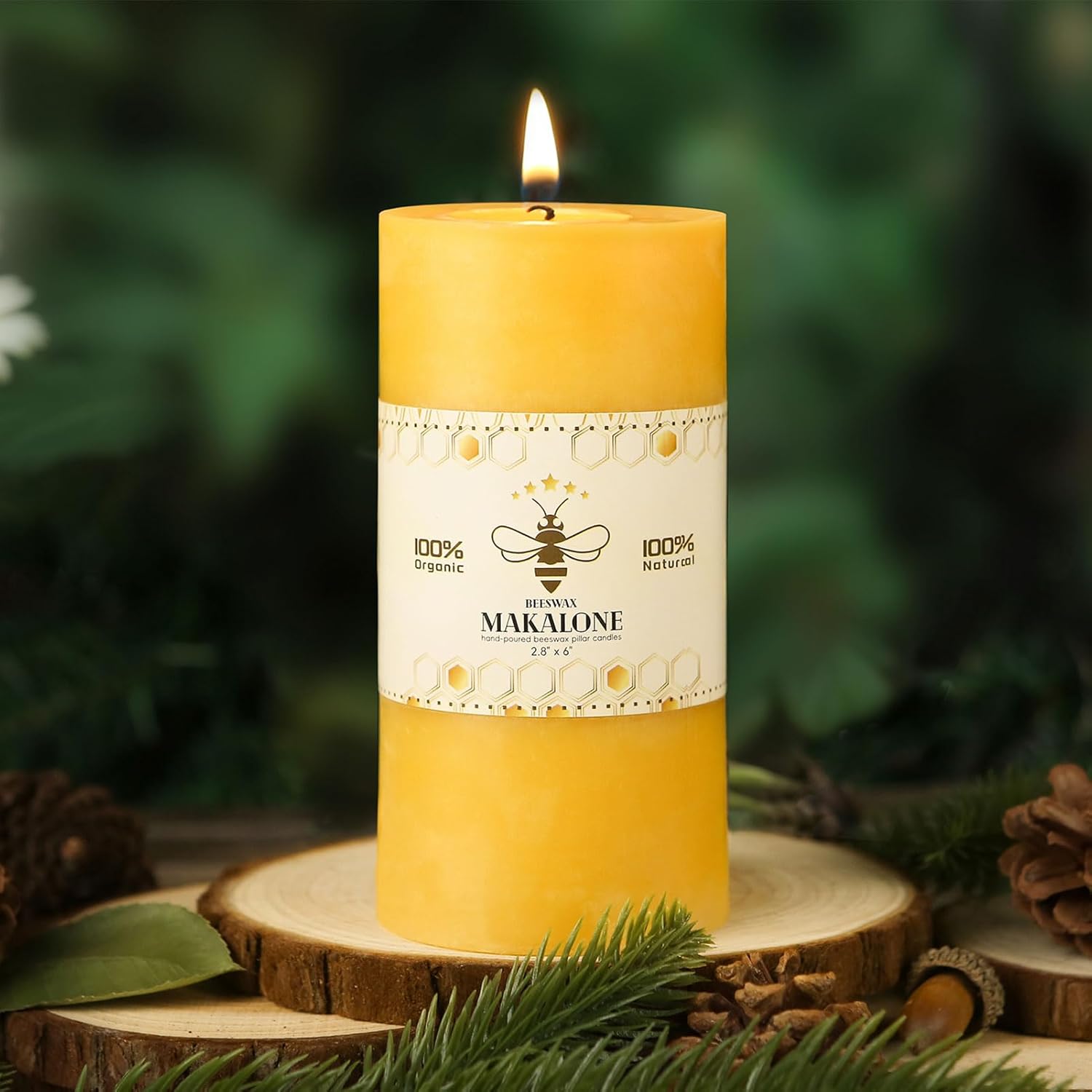 Natural Beeswax Pillar Candles - 95 Hours Long Burn Dripless Smokeless Unscented Organic