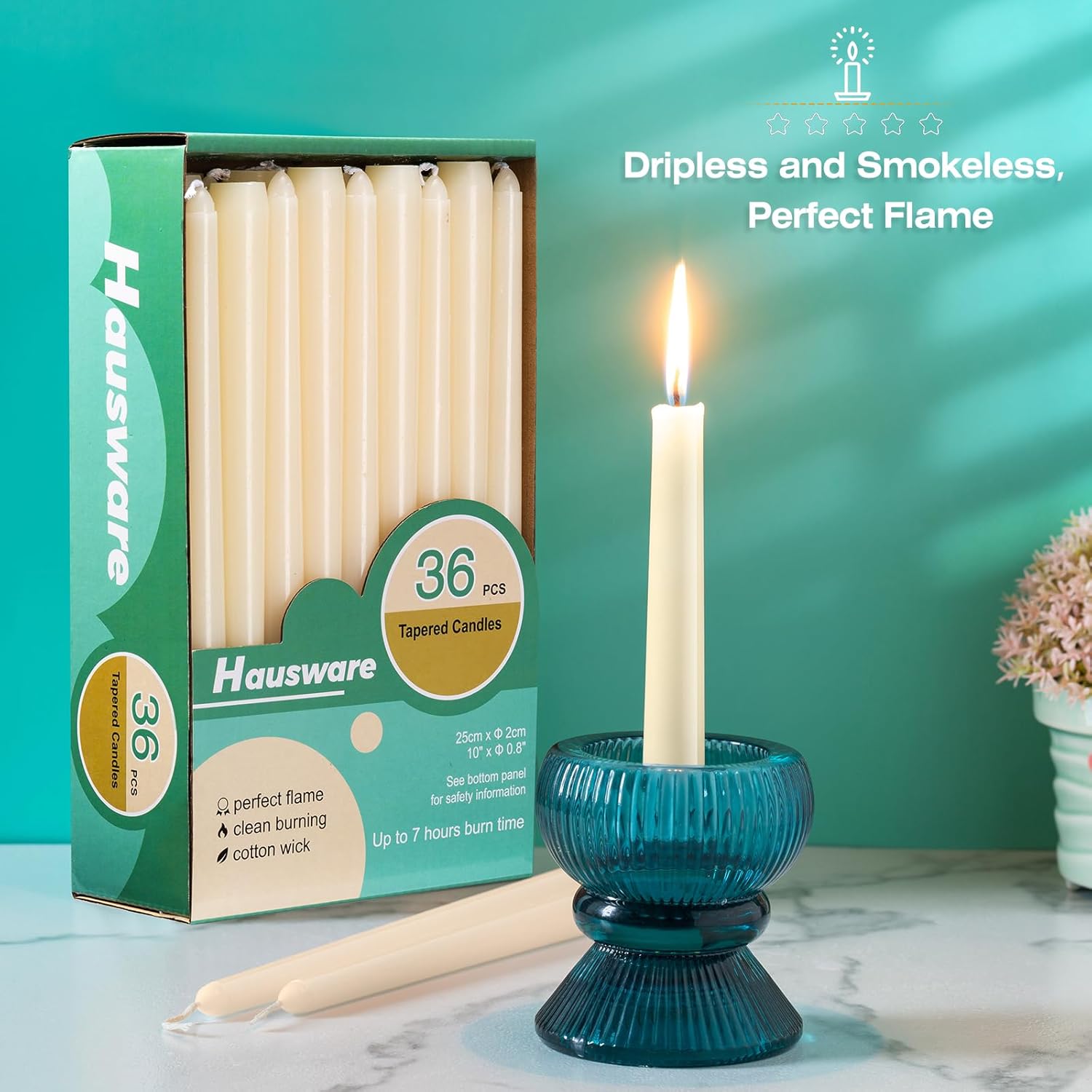 Hausware 36 Pack Taper Candles 8 Hour Burn Ivory