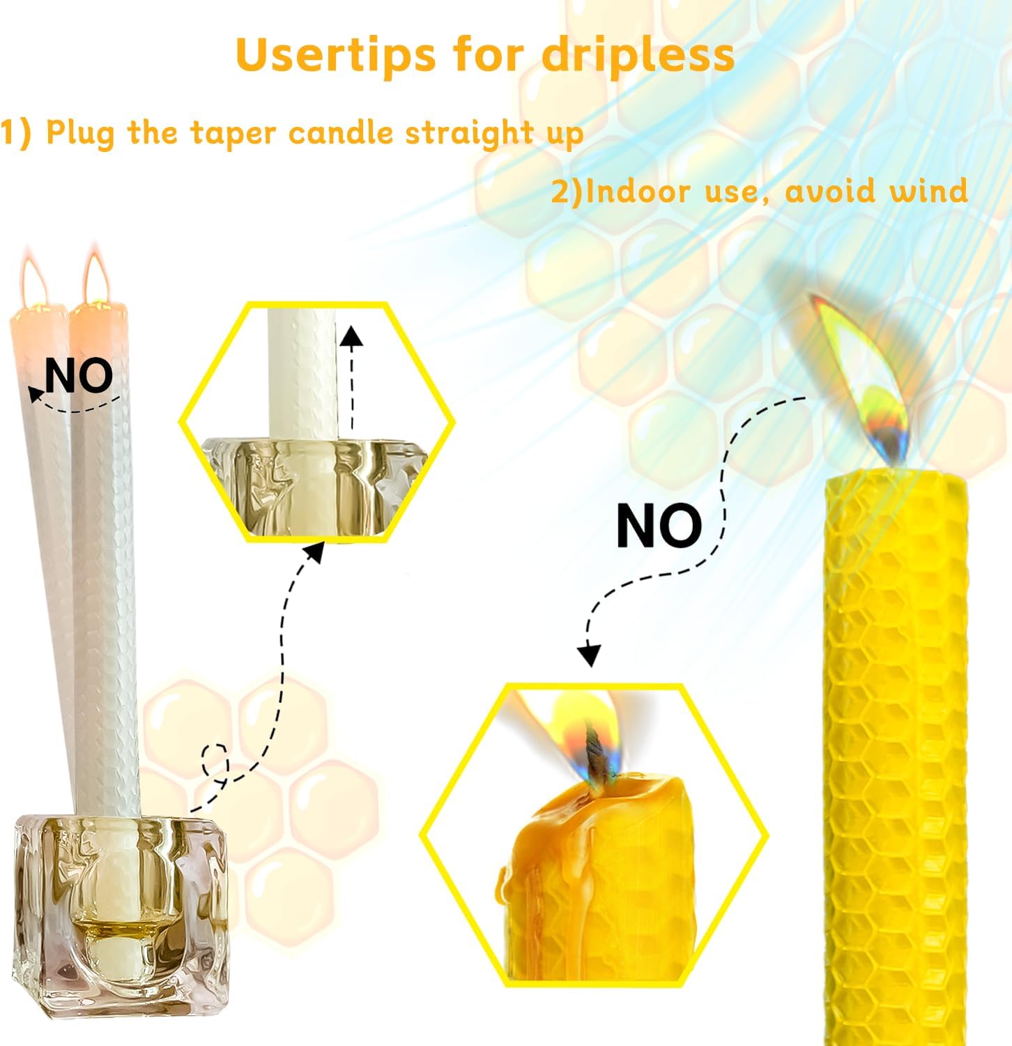Lacaser Natural Beeswax Taper Candles 14pcs Rainbow Set