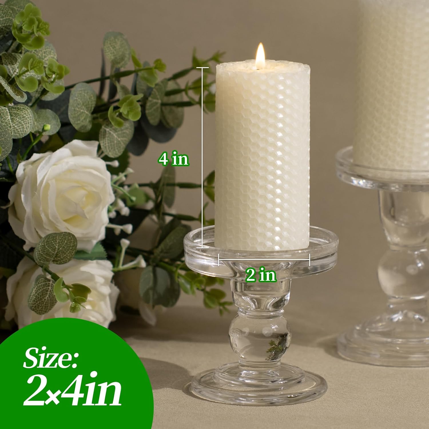 KONNI Beeswax Pillar Candles Set of 3 2x4inch