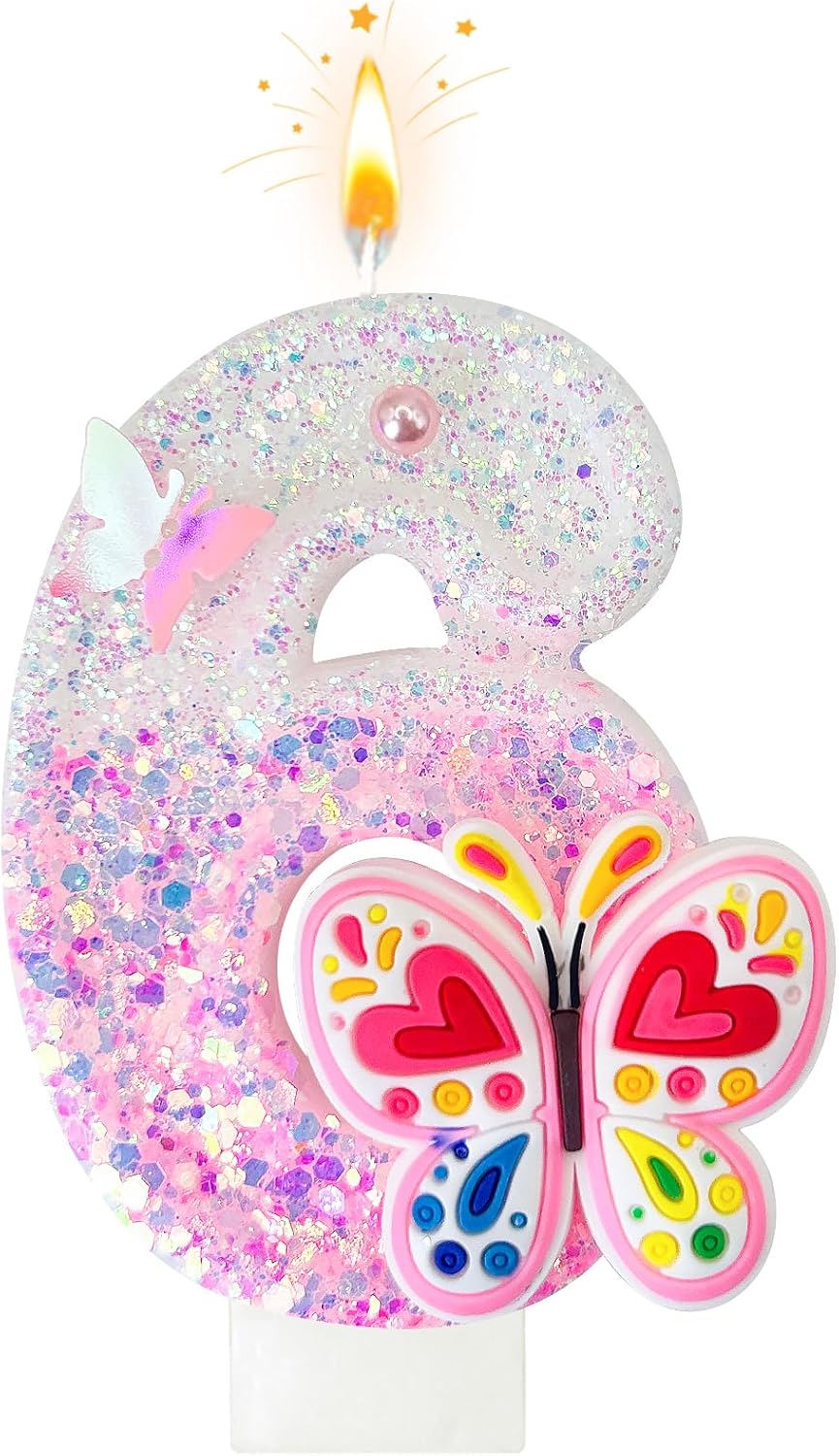 Pink Butterfly Birthday Candles for Girls and Women
