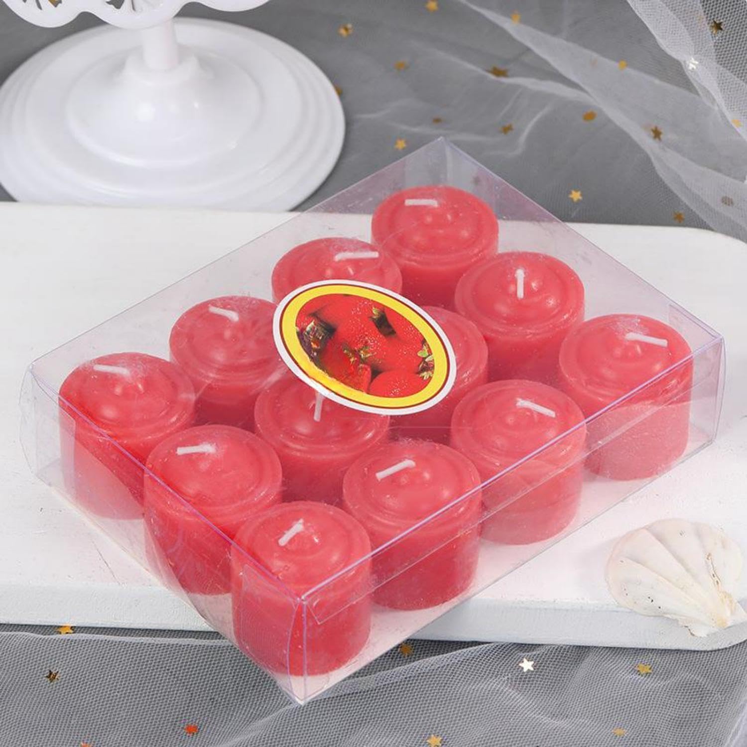 Santiyis Red Tea Light Candles 12 Pack Wedding Home Use
