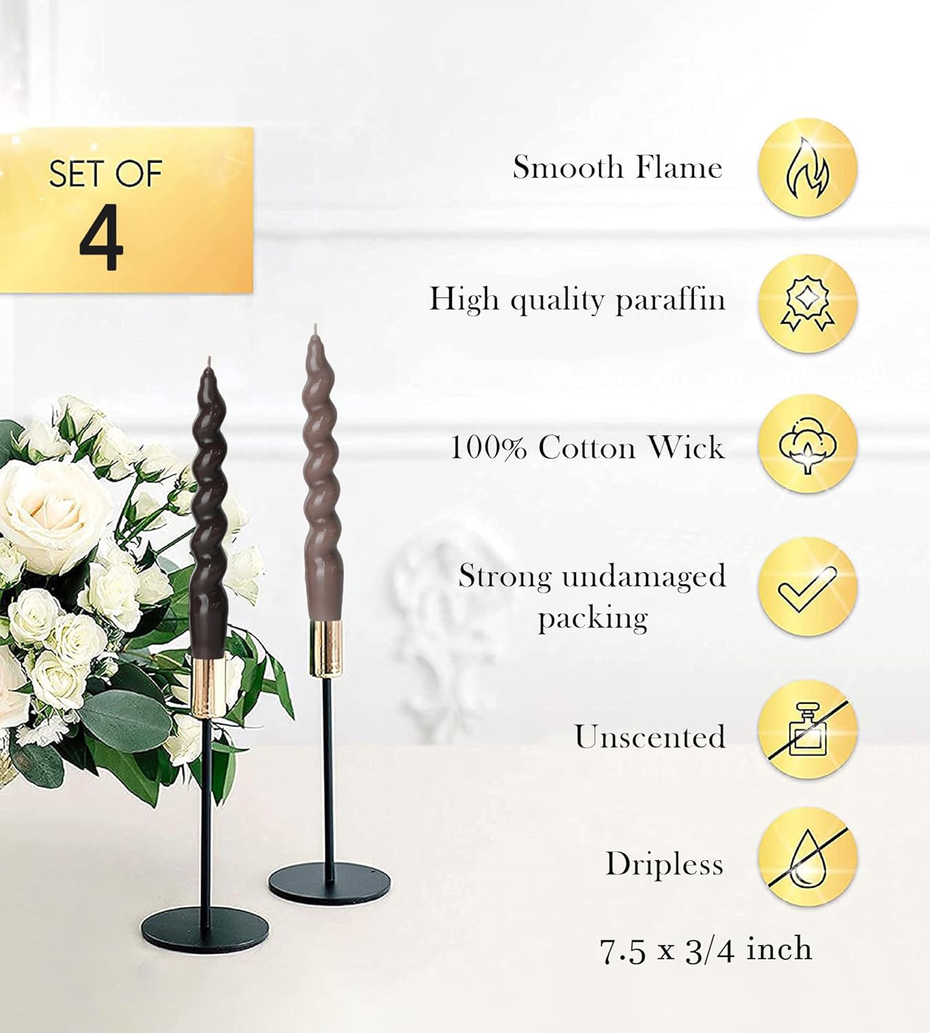 Brown Gradient Taper Candles 75 Inch Set of 4