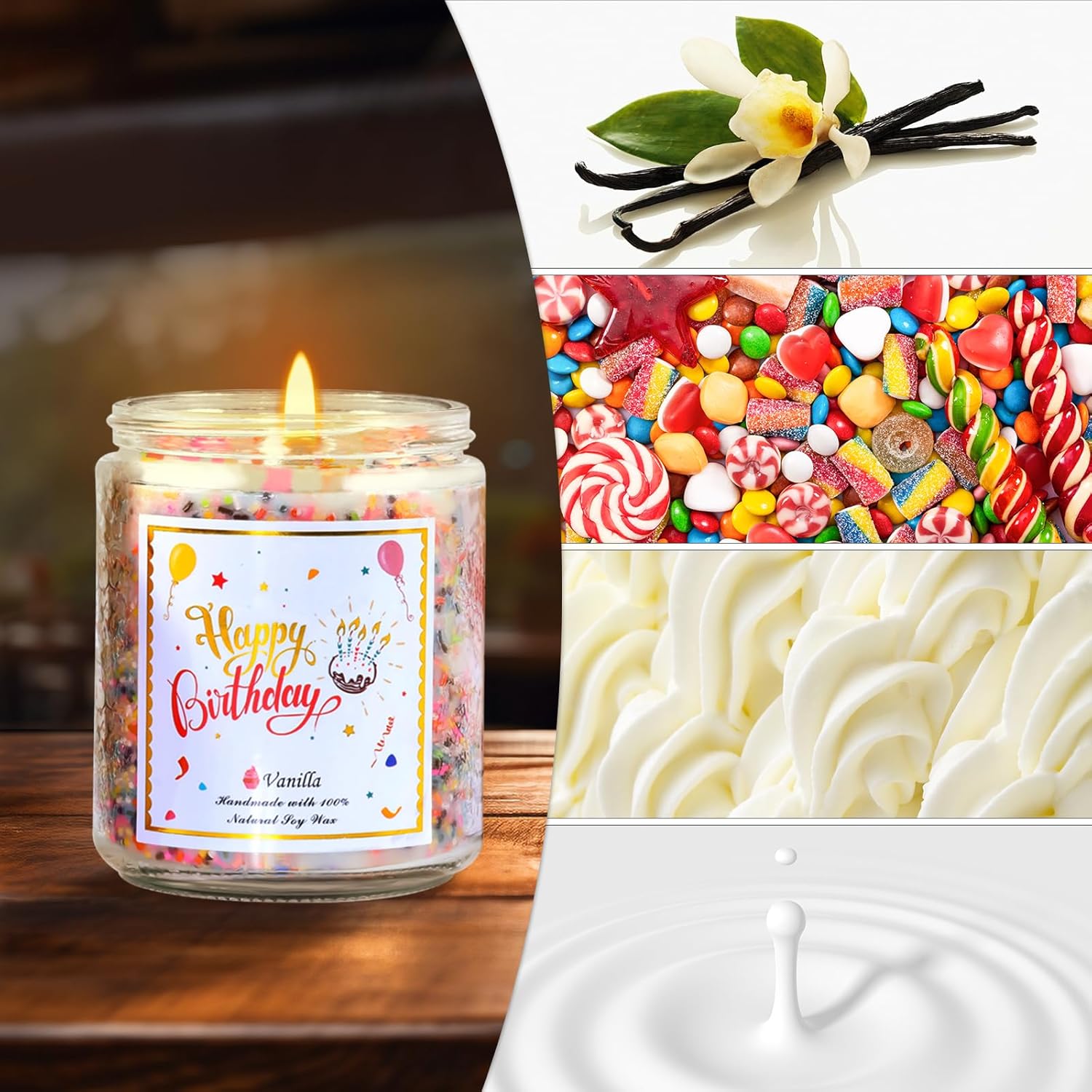 Happy Birthday Candle Vanilla Cake Scent Soy Wax Jar Candles