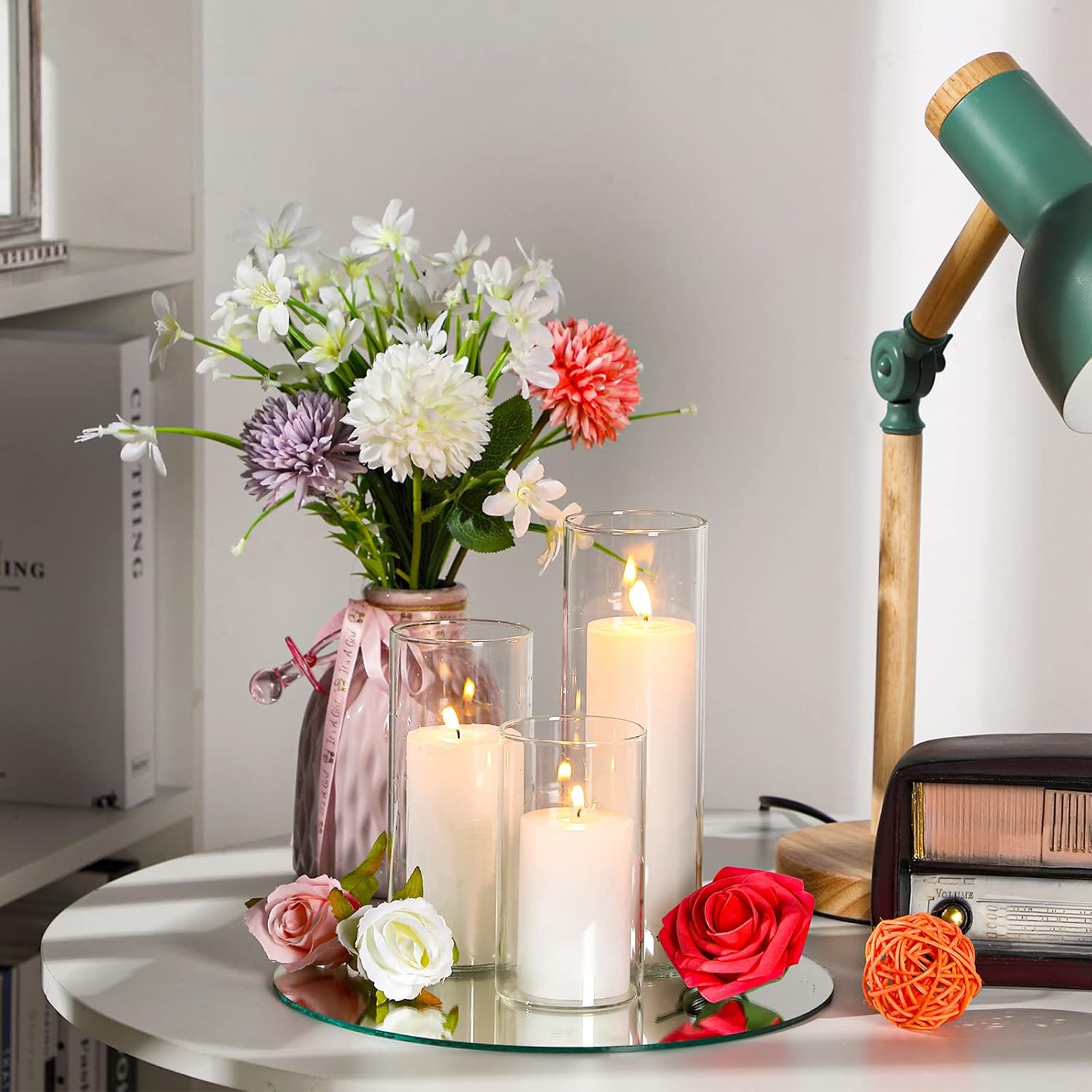 Shihanee 60 Pcs Pillar Candles and Clear Glass Vases Set