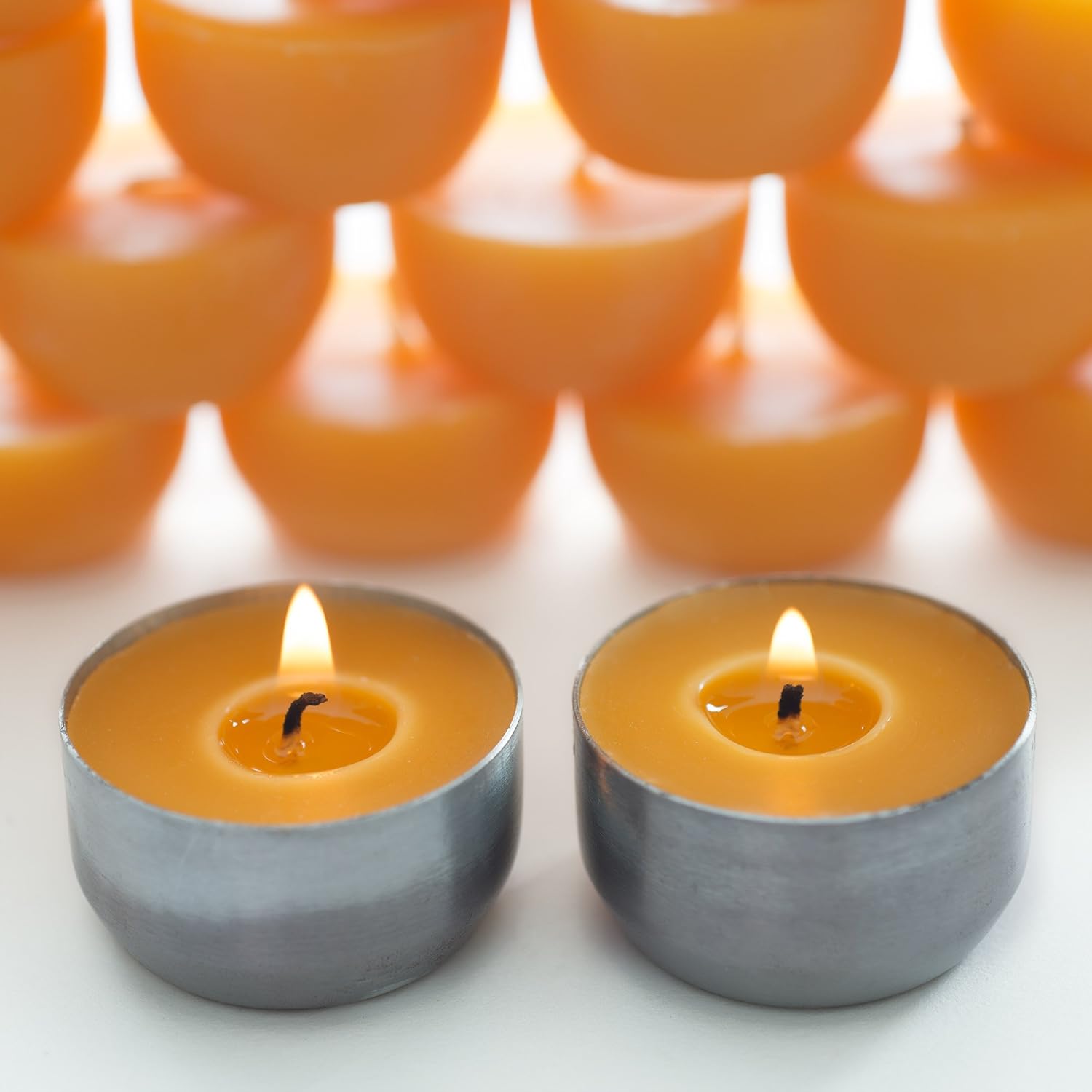 Serenibee Beeswax Tea Light Candles with Reusable Steel Holders and Cotton Bag