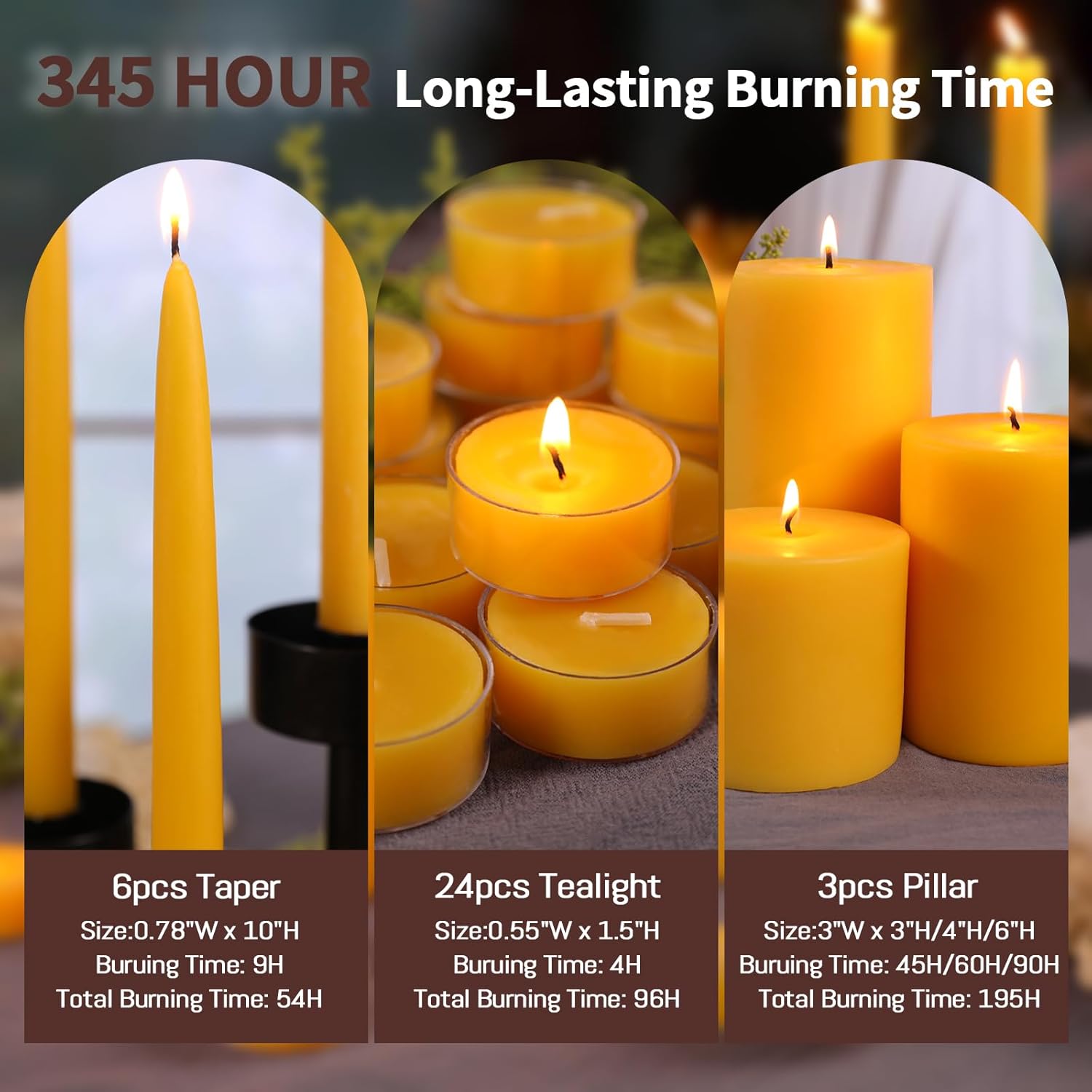 Volens Pure Beeswax Candles Set 345 Hour