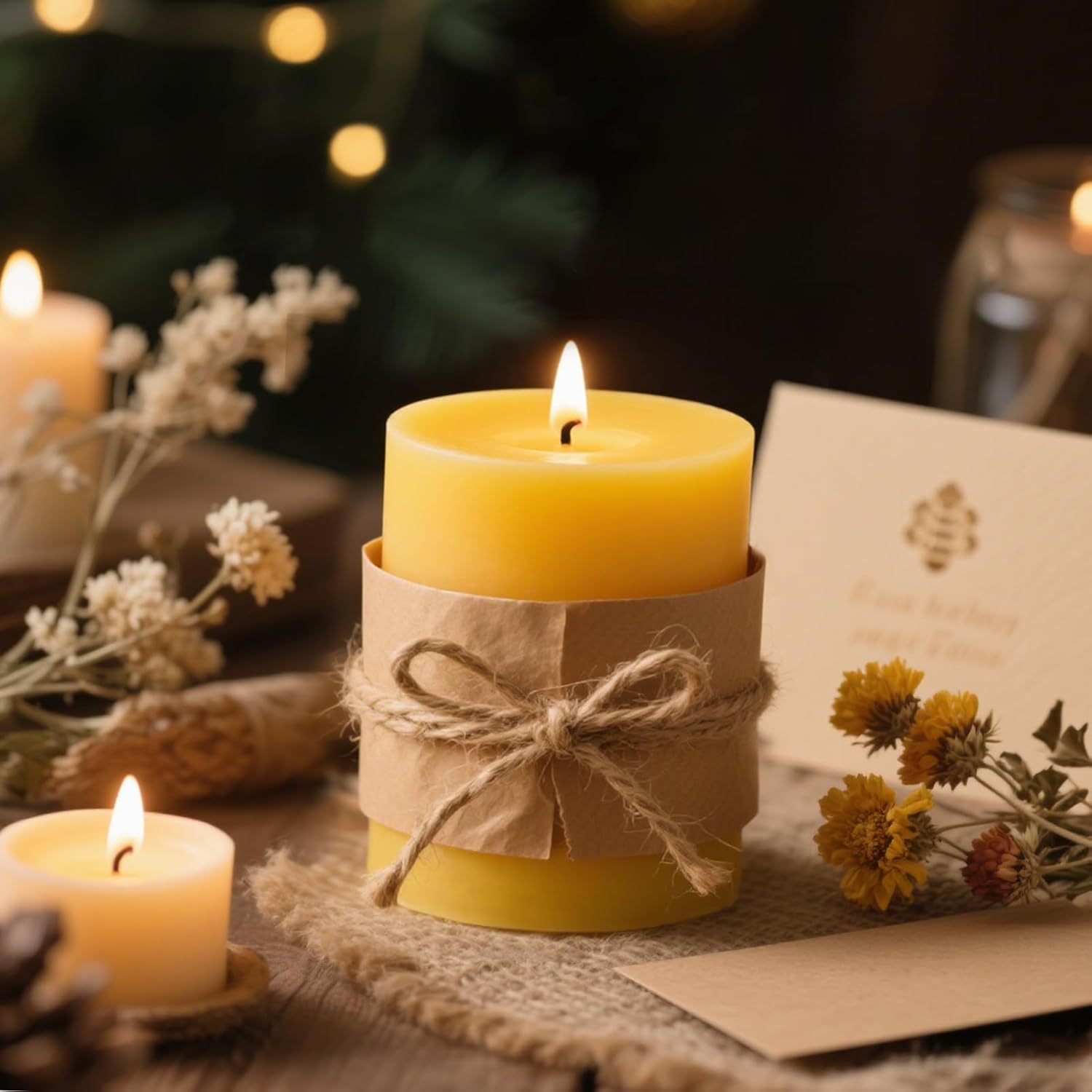 Uniteland 3 Pack Beeswax Pillar Candles
