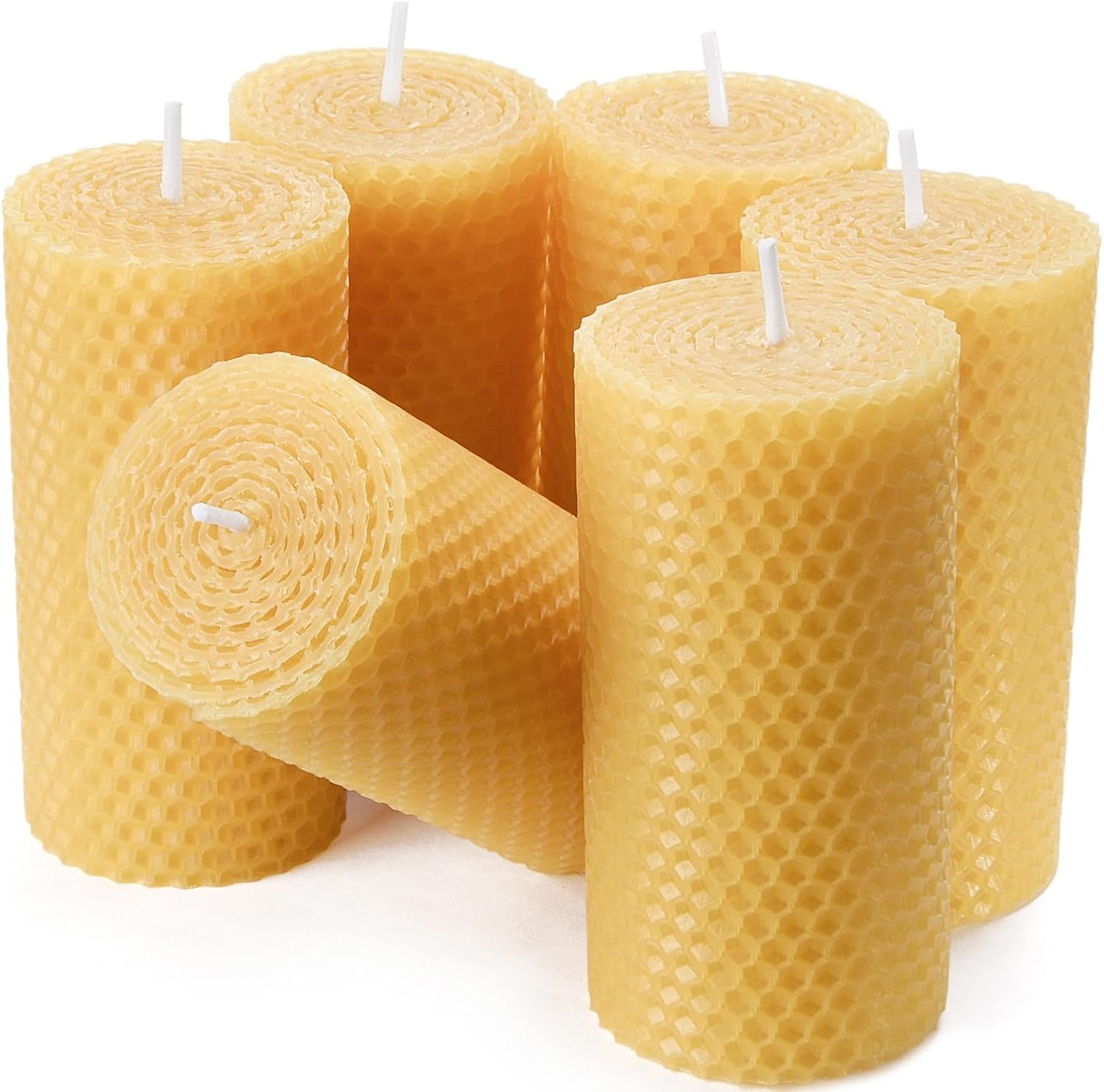 TELOSMA Drippless Beeswax Pillar Candles Set of 6 Yellow