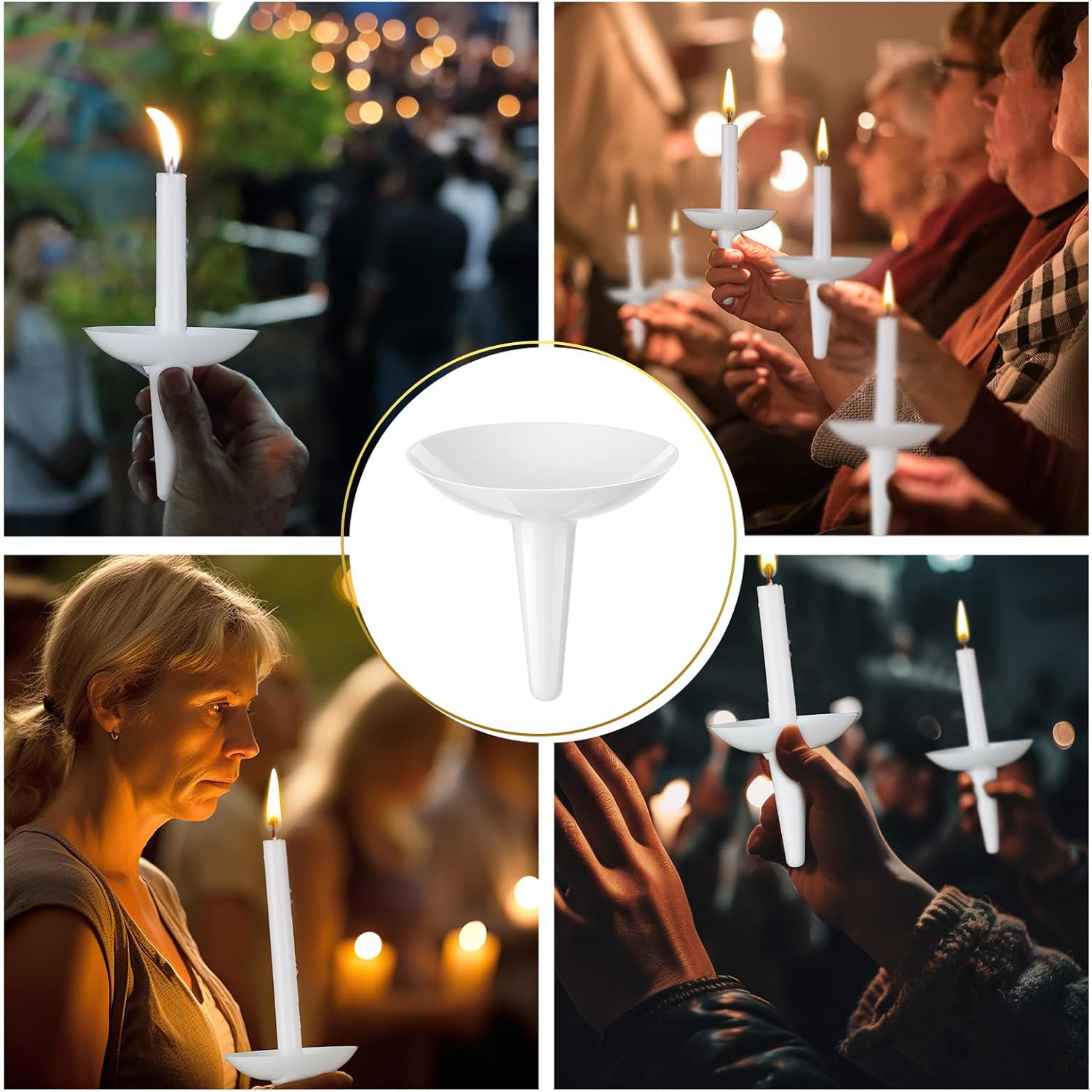 50 Pcs Reusable Plastic Candle Holders for Church and Events