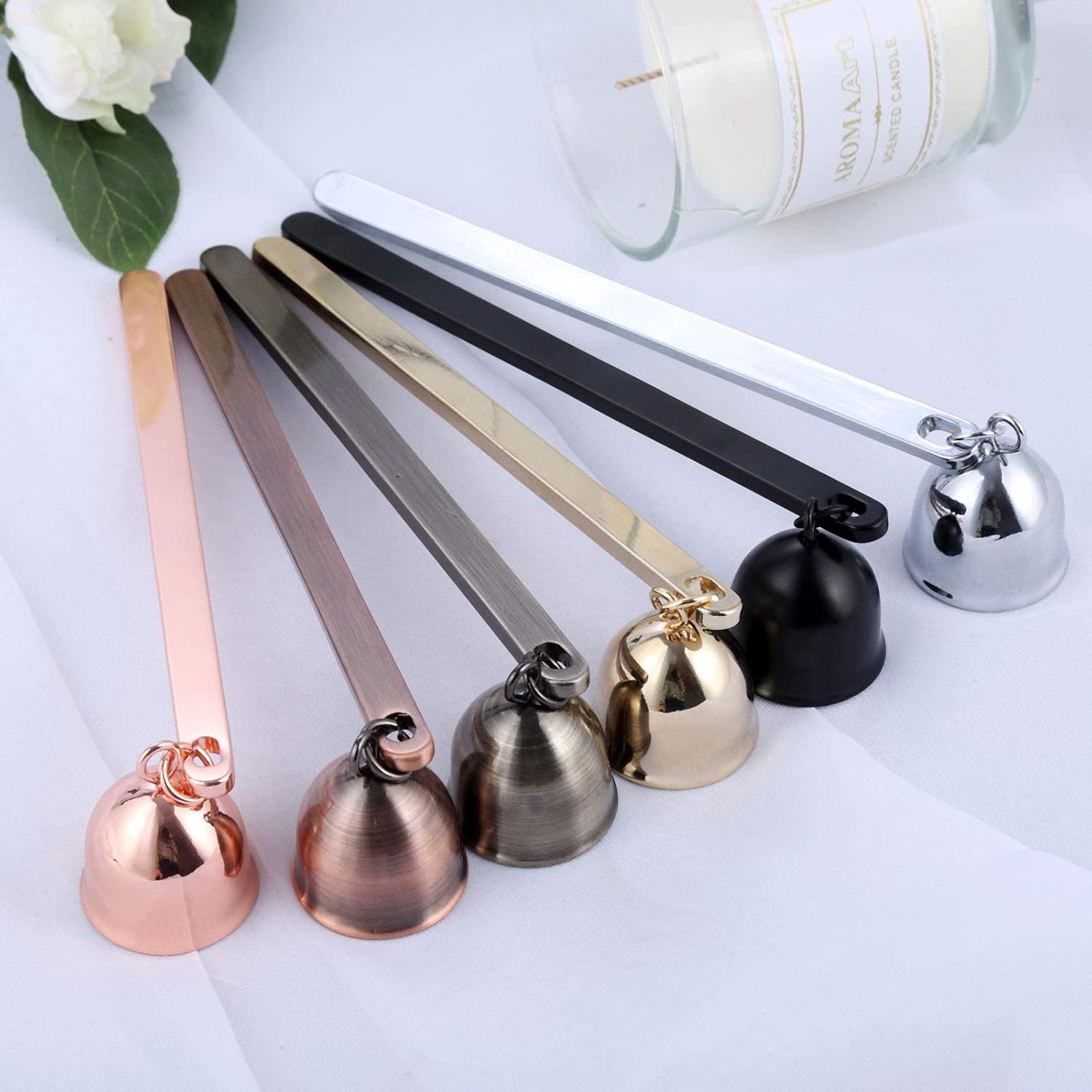 MUXSAM Gold Candle Snuffer Bell-Shaped Stainless Steel Wick Flame Extinguisher