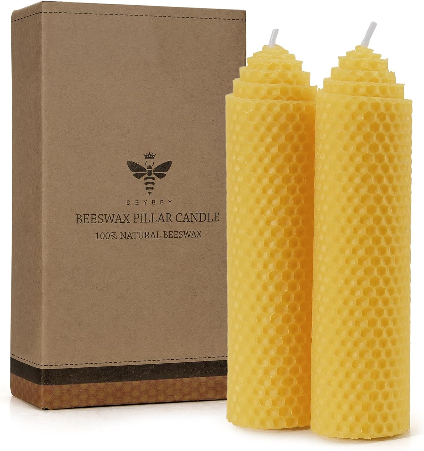 DEYBBY Beeswax Pillar Candles Set of 2