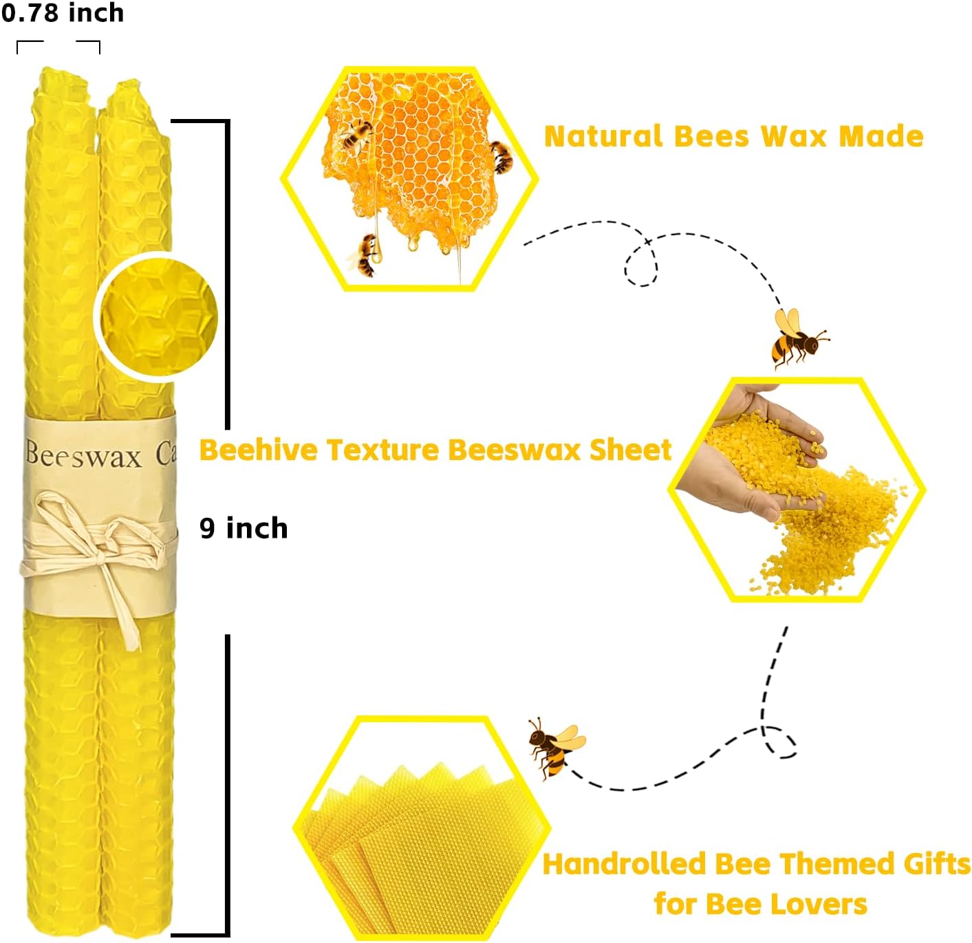 Lacaser Natural Beeswax Taper Candles 14pcs Rainbow Set