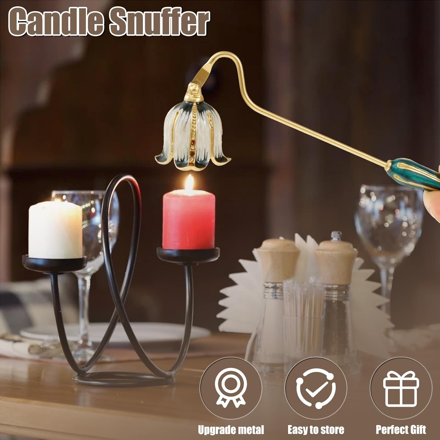 Retro Metal Candle Snuffer with Handle for Safe Flame Extinguishing