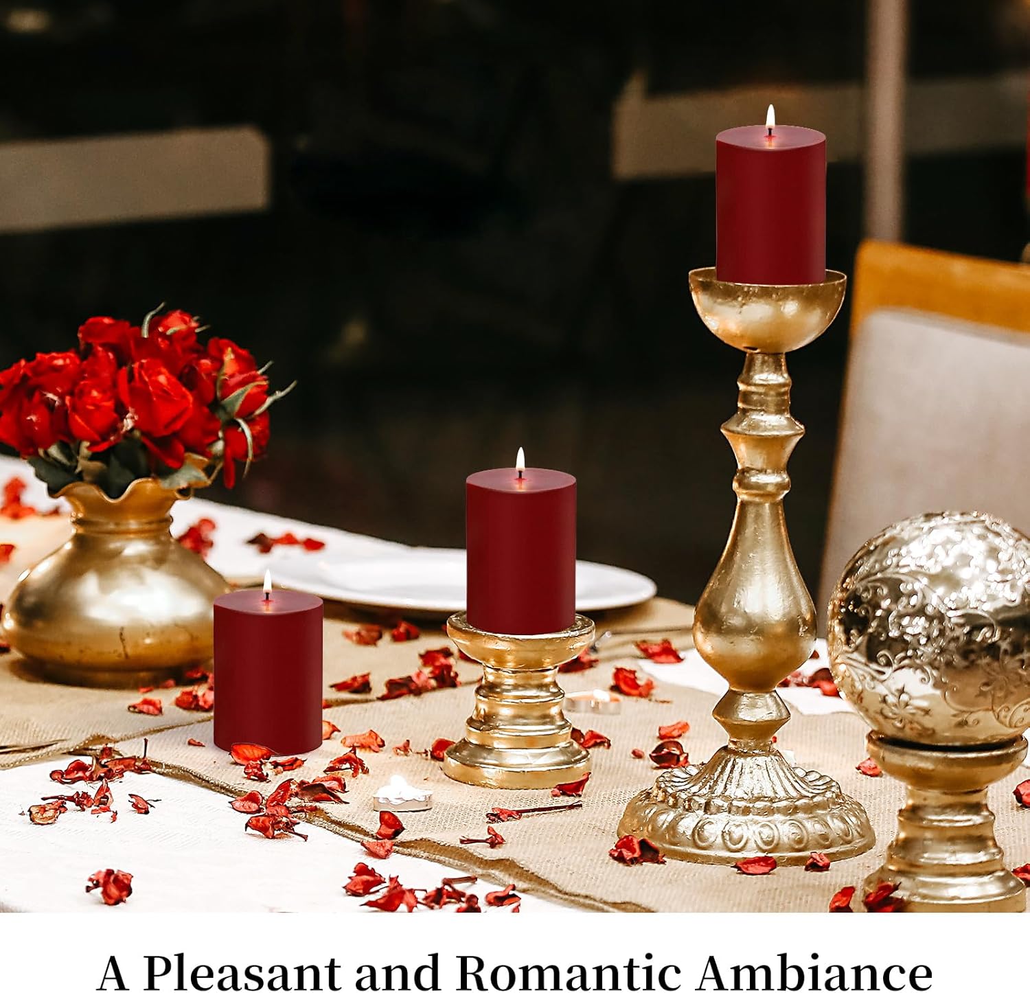KONNI Dark Red Pillar Candles Set of 3 3x6