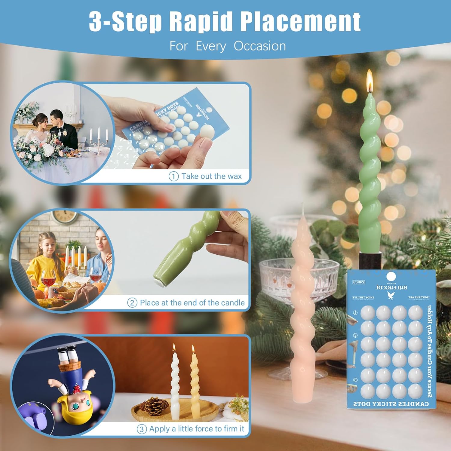 Taper Candles Sticky Dots - Secure Neat Holders 72 Pack
