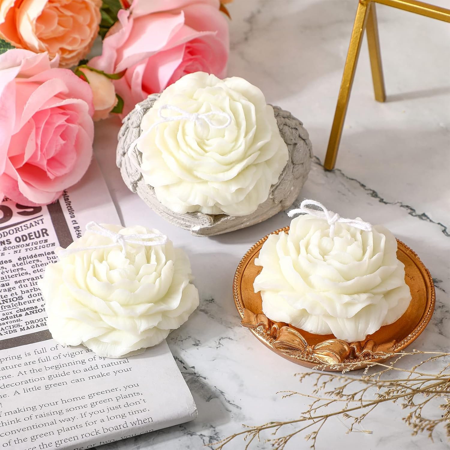 Roowest 3 Pcs Flower Shaped Soy Wax Candles