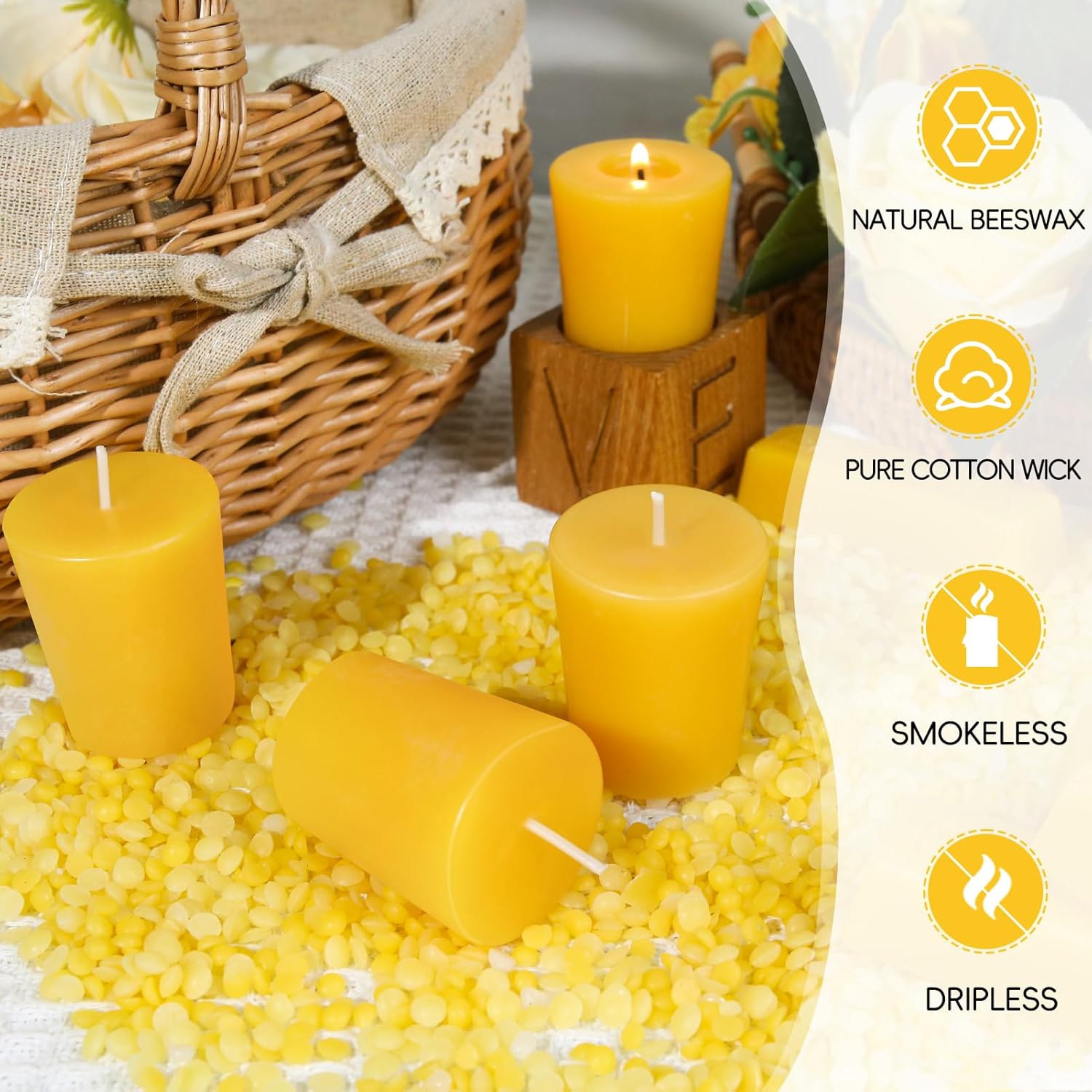 12 Pack Beeswax Votive Candles Pure Smokeless Burn