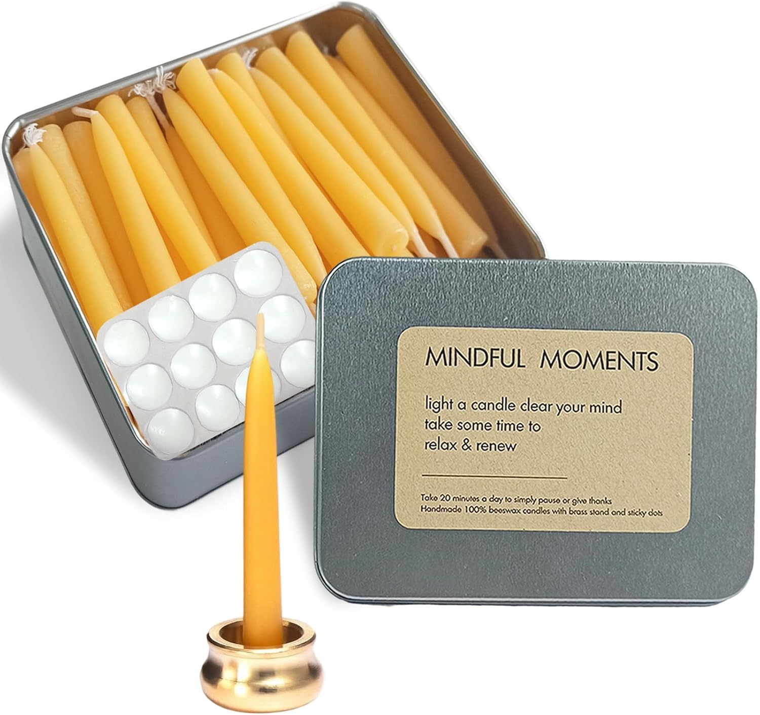 Meditation Beeswax Taper Candles Set with Brass Holders