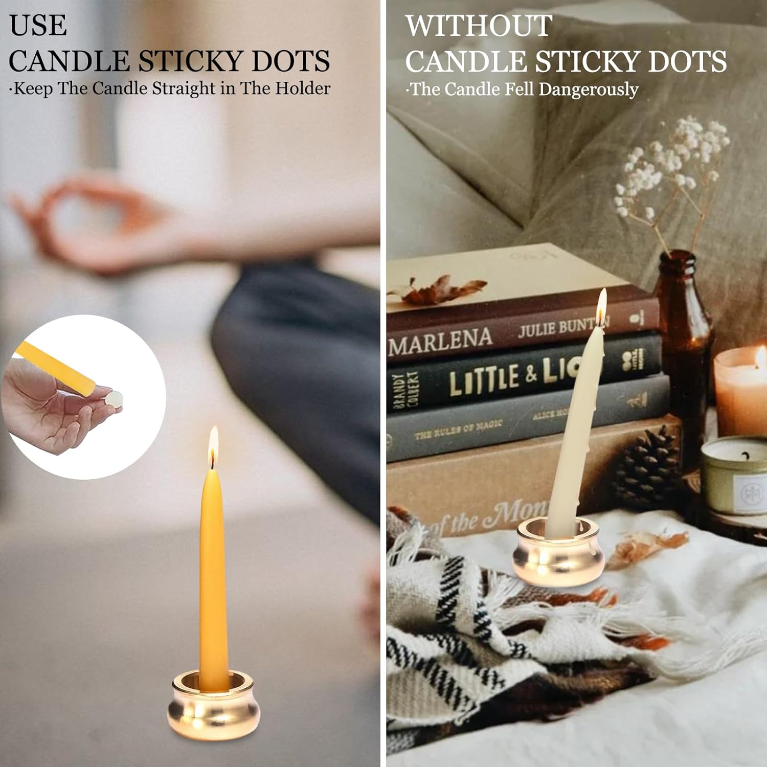 Meditation Beeswax Taper Candles Set with Brass Holders