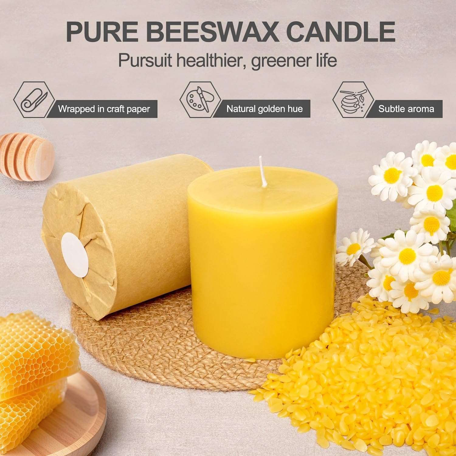 Furnizone Beeswax Pillar Candles 2 Pack 3x3in Unscented