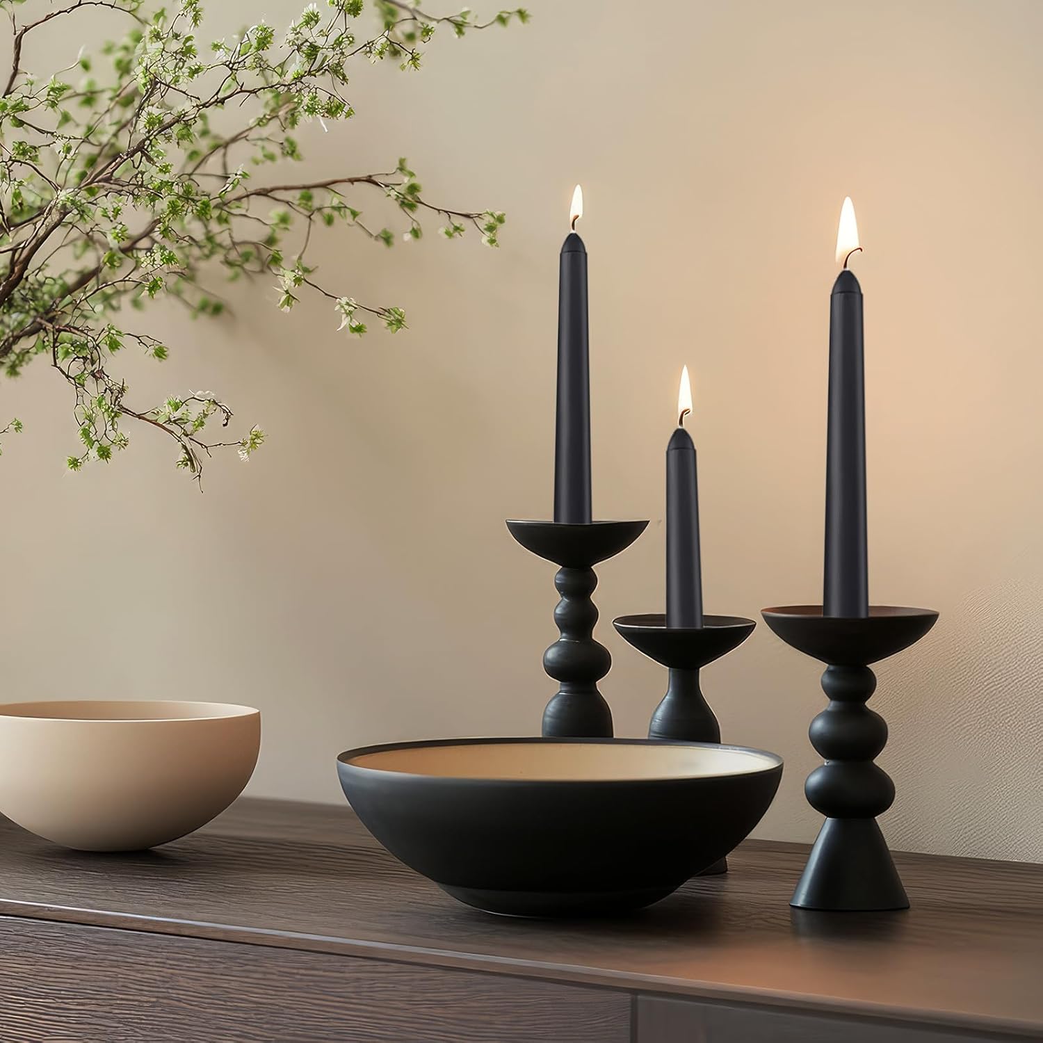 8-Pack 10 Inch Hand Cast Black Drip Free Candles
