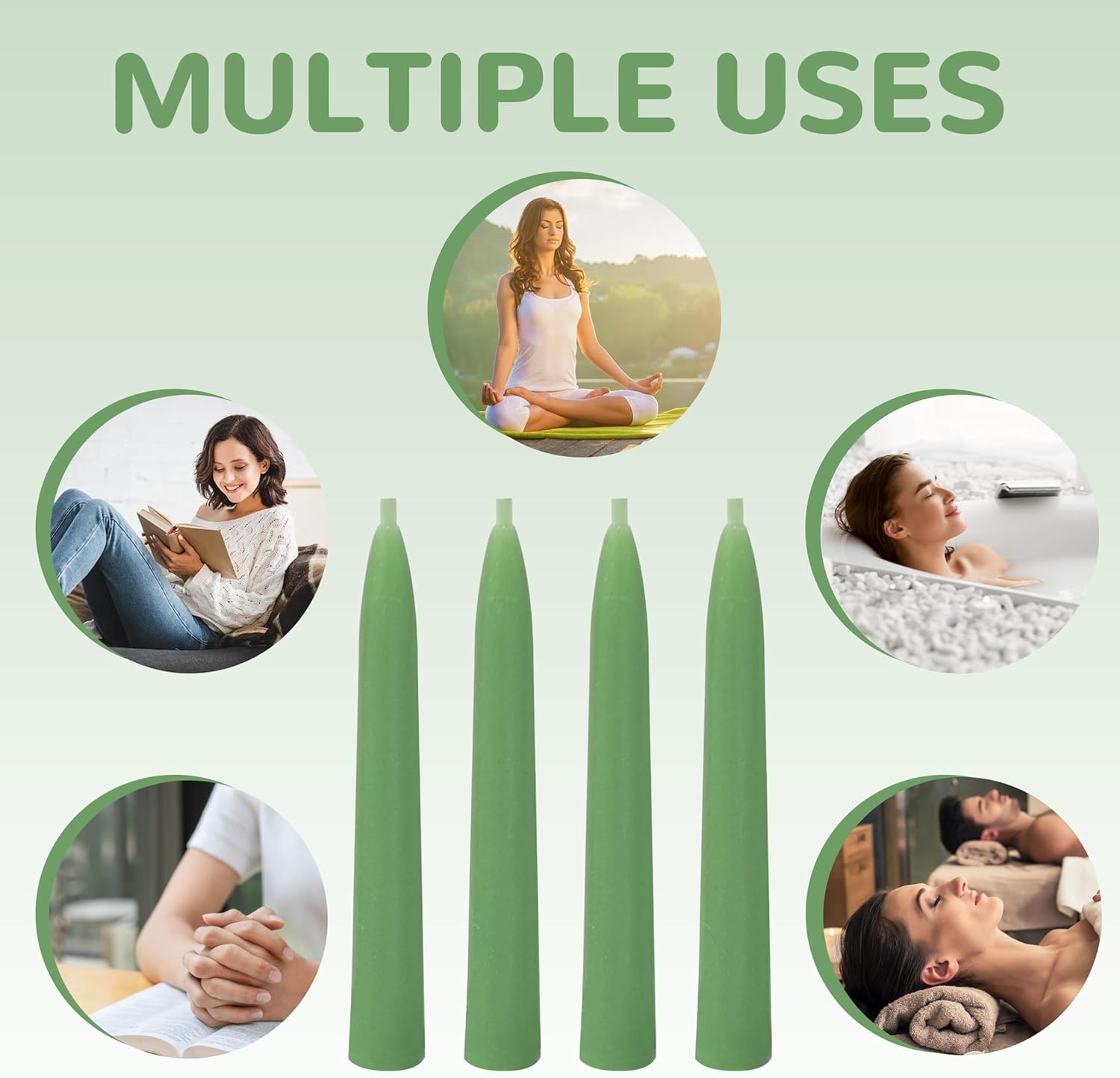 20 Min Sage Green Meditation Candles - 30 Pack with Holder and Wax Dots