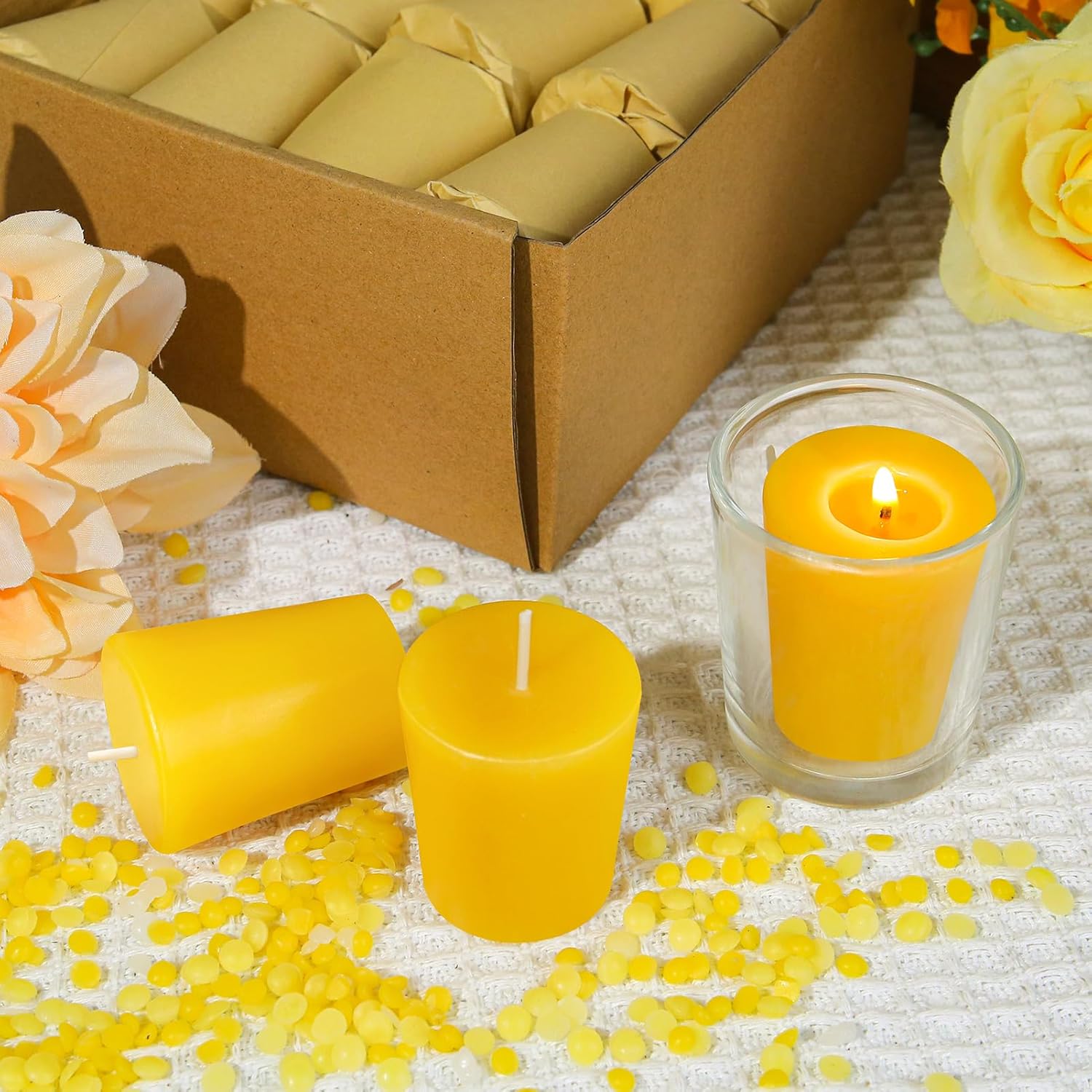 12 Pack Beeswax Votive Candles Pure Smokeless Burn