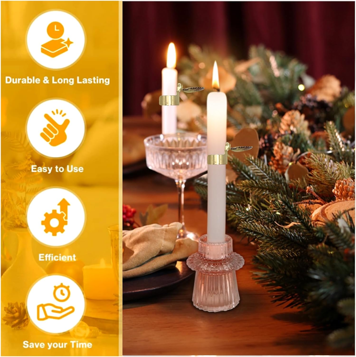 4Pcs Gold Metal Candle Snuffer Extinguisher with Automatic Timer