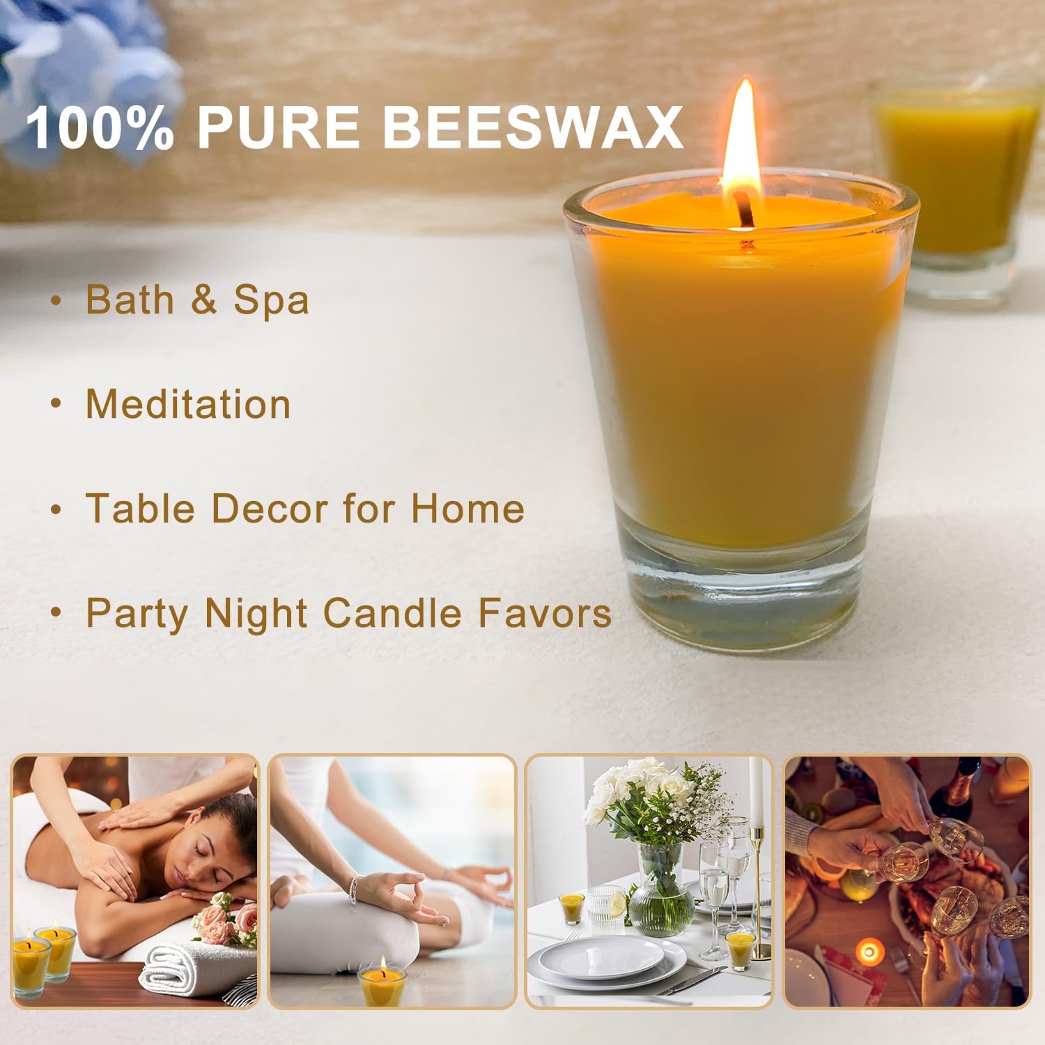 Lacaser Pure Beeswax Votive Candles 6 Pack Natural Honey Scent