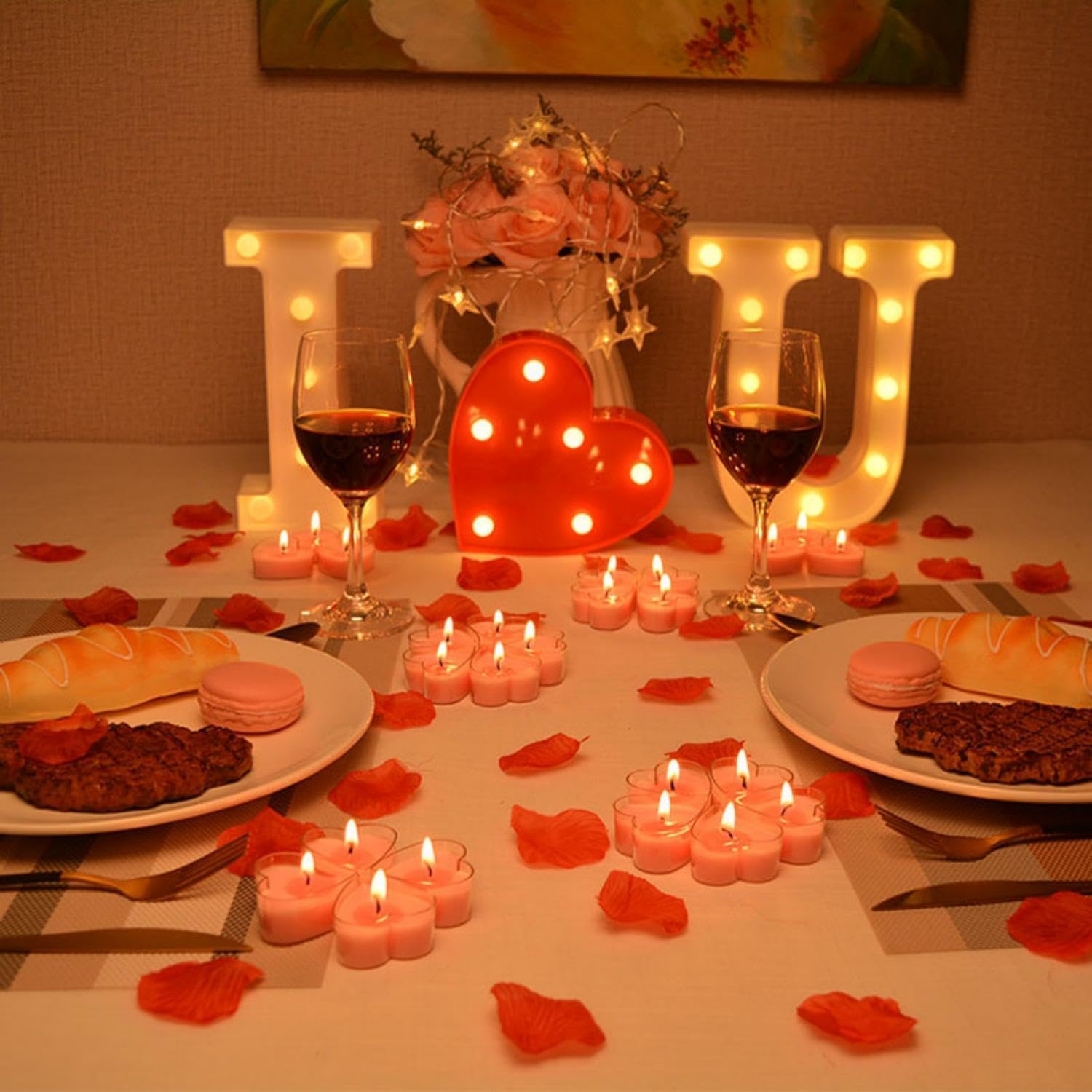 Santiyis Pink Tea Lights 9 Pack Romantic Heart Candles