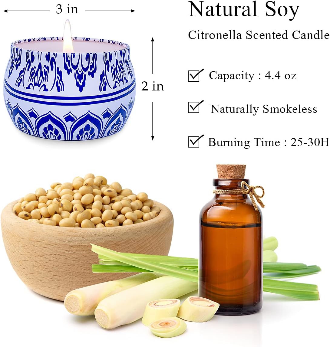 Outdoor Citronella Candles 4x44oz Soy Wax Travel Tin Candles