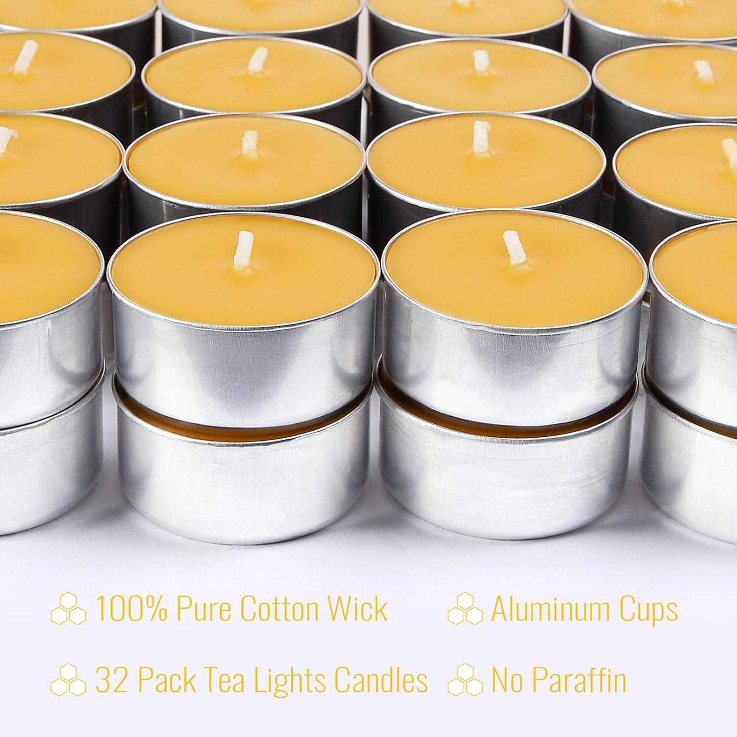 32 Pack Pure Beeswax Tealight Candles