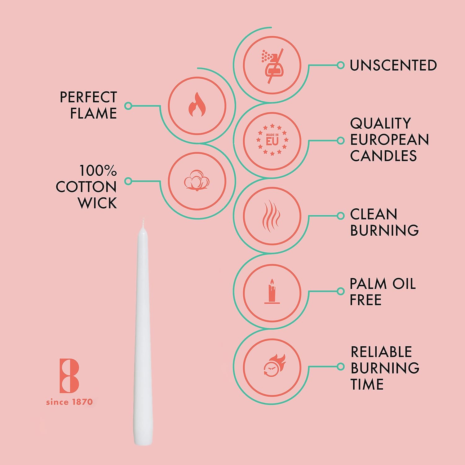 BOLSIUS 10 Inch Dinner Candles 10 Pack Smokeless Dripless Taper Candles