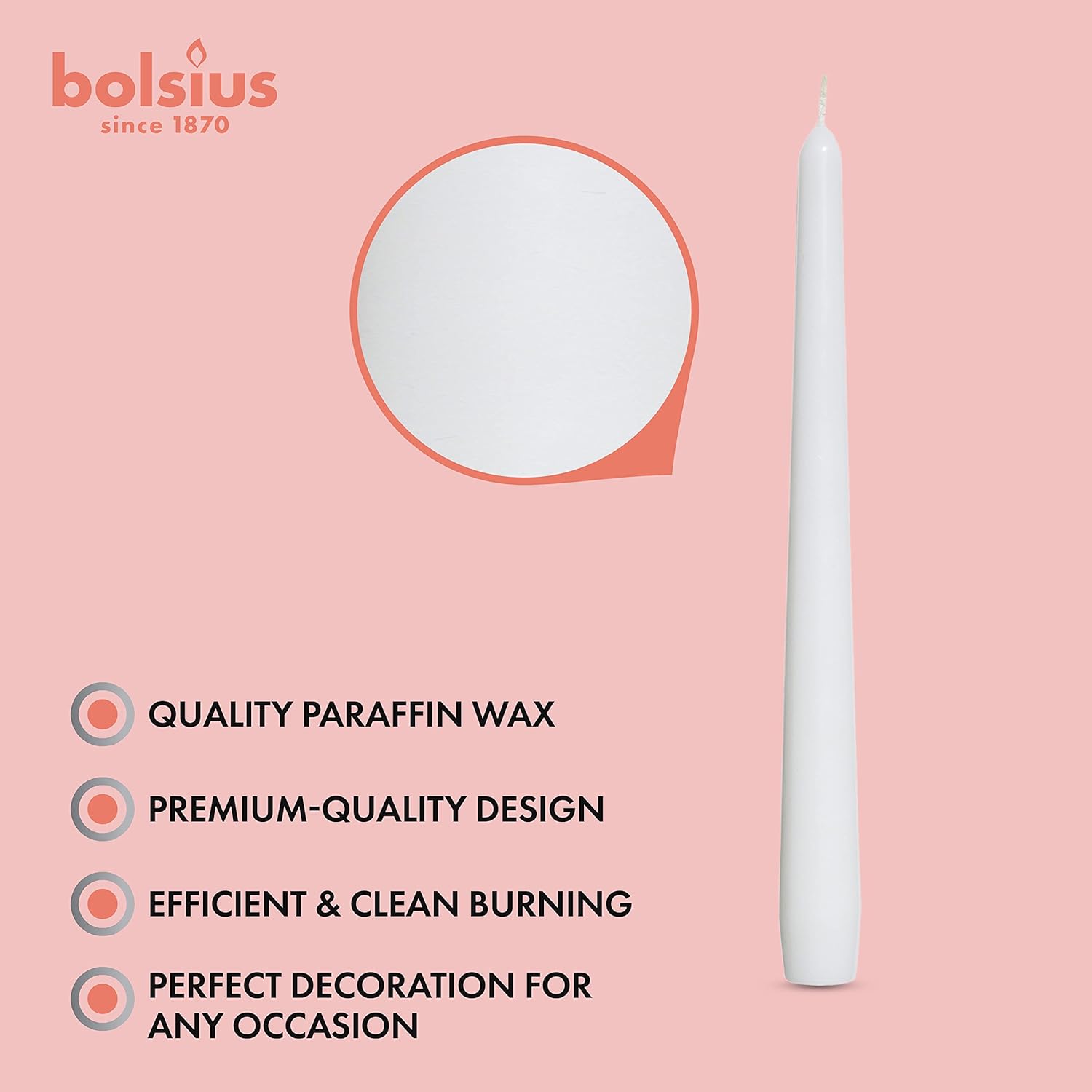 BOLSIUS 10 Inch Dinner Candles 10 Pack Smokeless Dripless Taper Candles