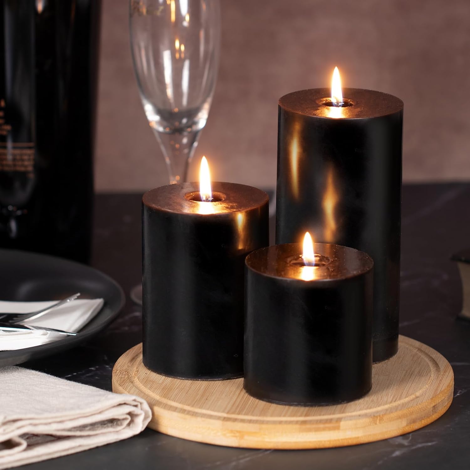 KONNI Unscented Pillar Candles Set of 3 3x4 Inches Smokeless Dripless