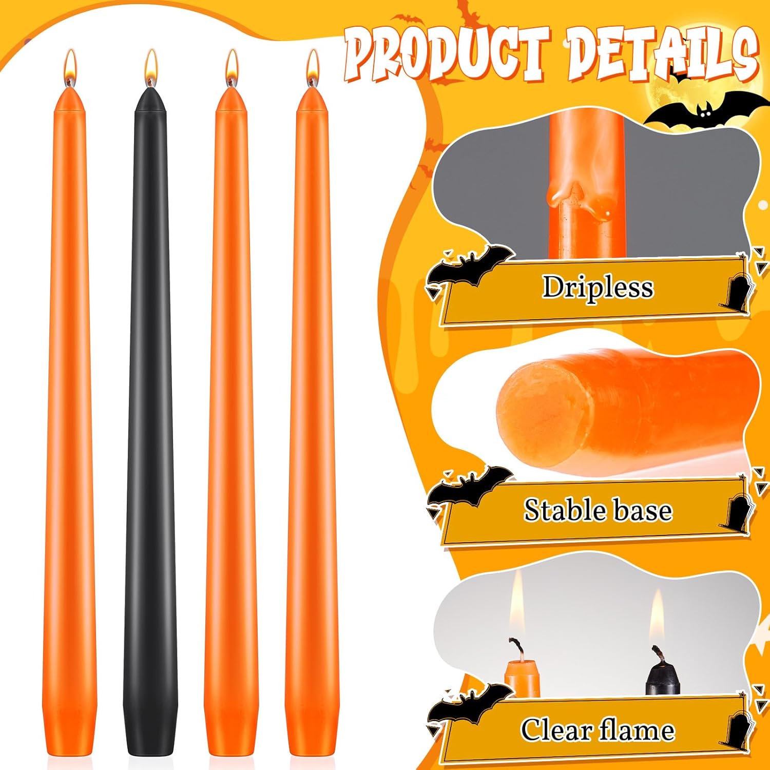 Patelai 20 Pcs Halloween Orange and Black Taper Candles