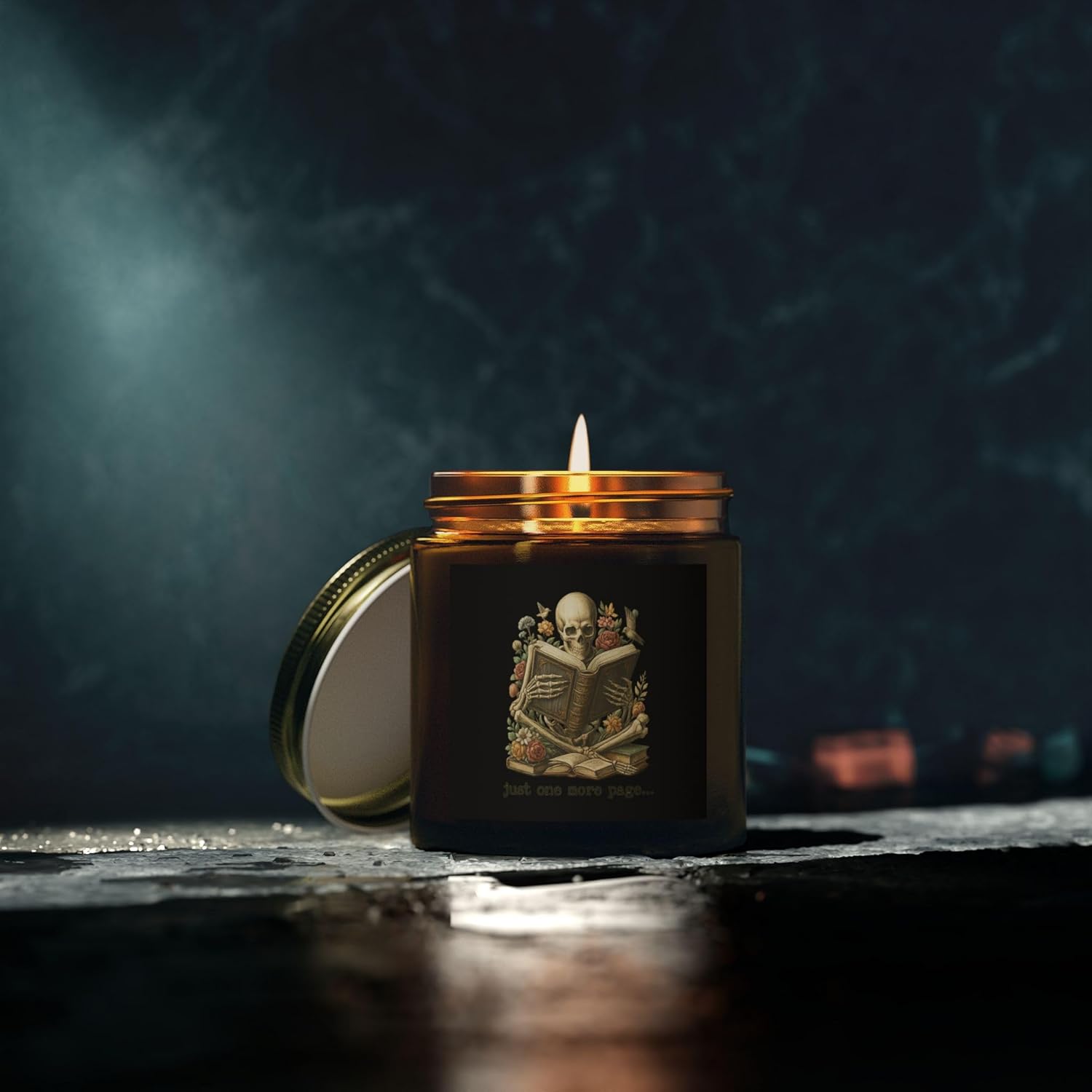 Skeleton Reading Scented Candle Halloween Decor