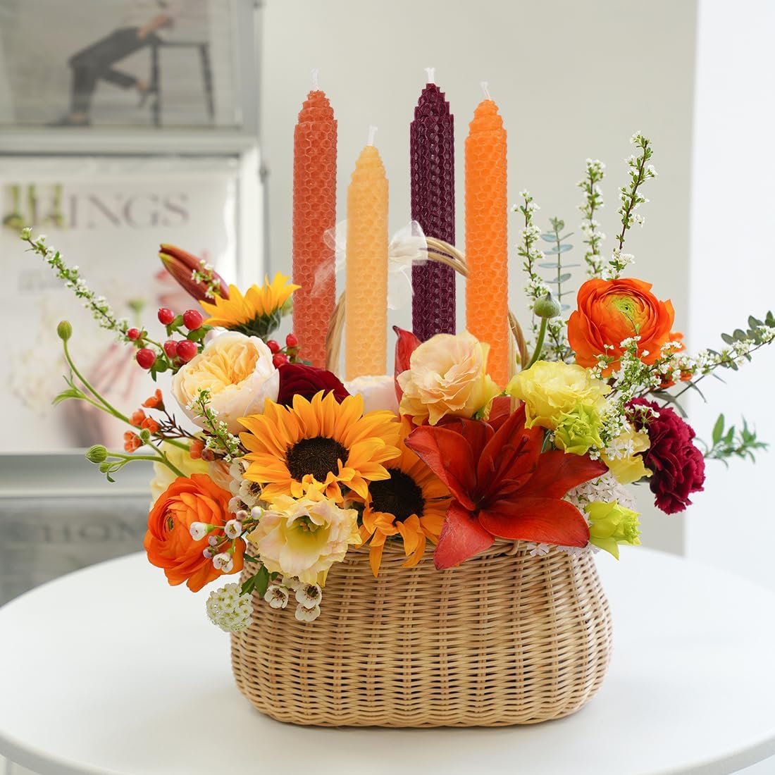DEYBBY 8 Inch Hand-Rolled Beeswax Taper Candles 4 Pack Cone Top