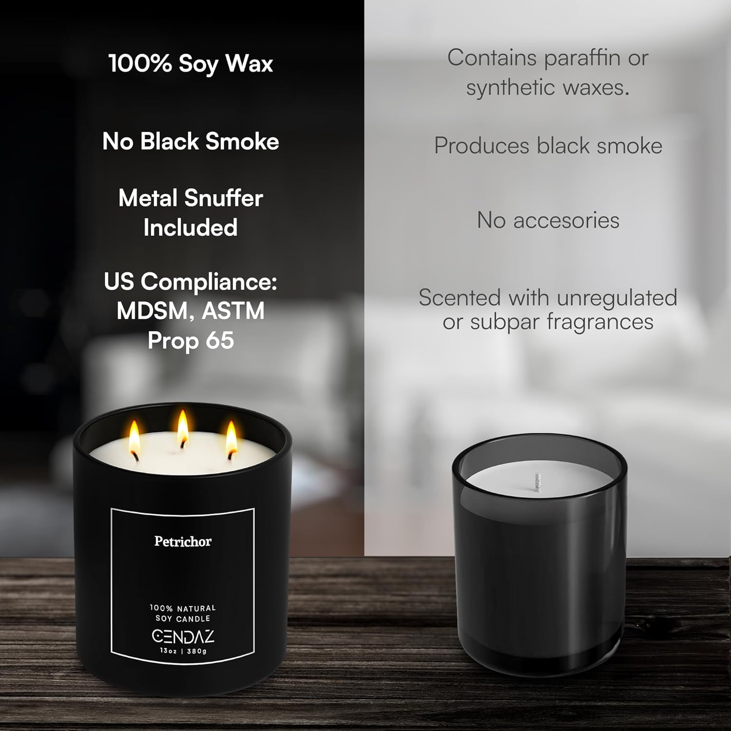 Cendaz Scented Candle with 3 Wicks and Free Snuffer