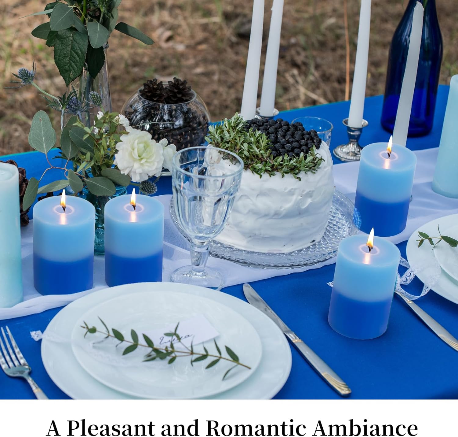 KONNI Blue Layered Pillar Candles Set of 3 3x4