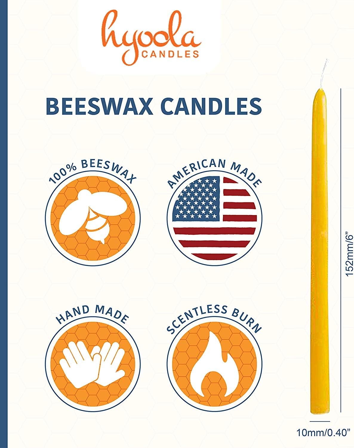 Hyoola Natural Beeswax Taper Candles 25 Pack