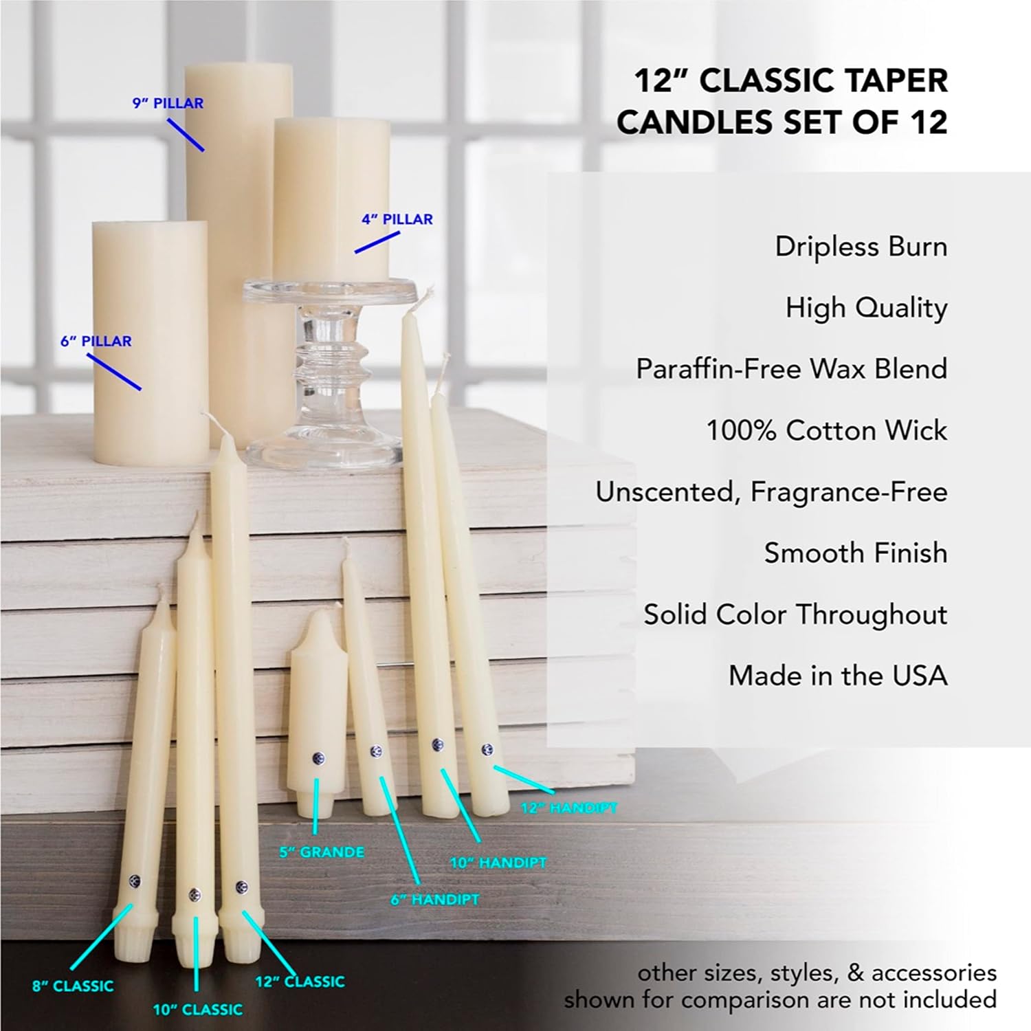 Colonial Candle Unscented Taper Candles Pack of 12 1