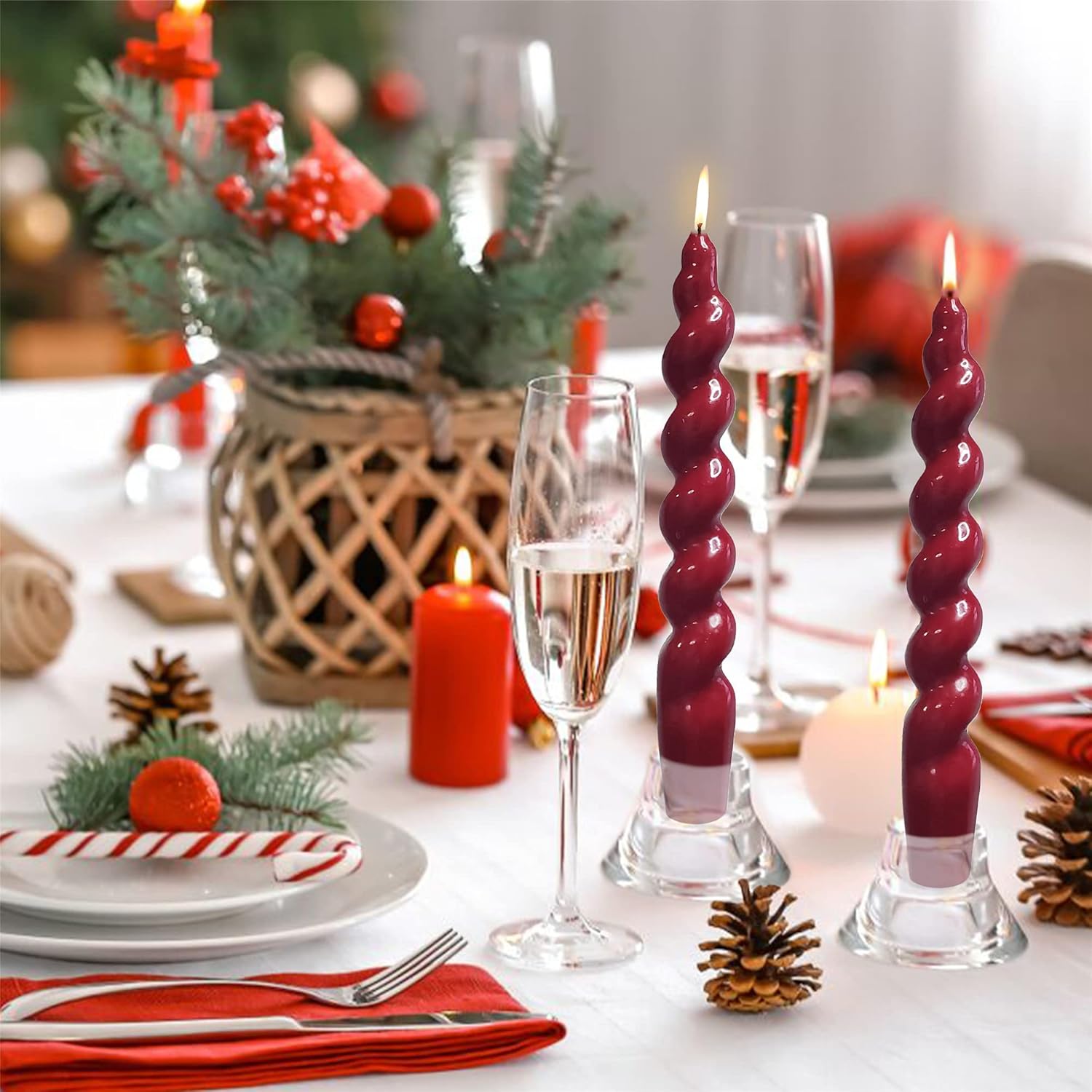Gedengni 7 Inches Spiral Taper Candles Red Candlesticks for Holiday Wedding Party